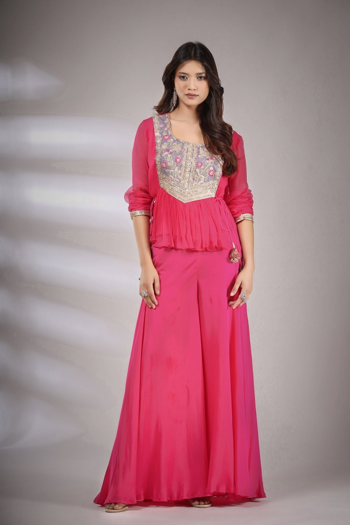 Image of Haseena folk co-ord set in hot pink