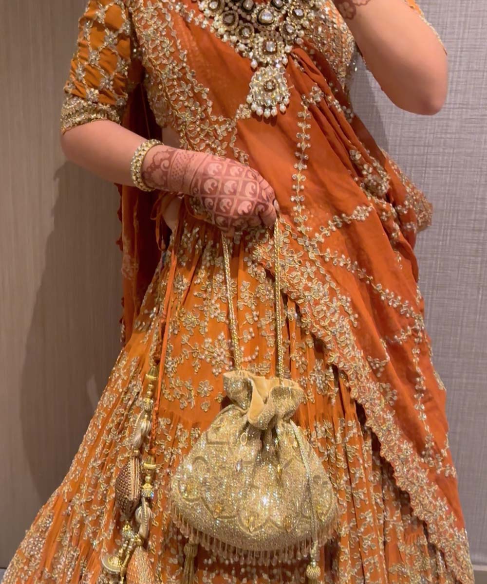 Sunheri Gold Georgette Embellished Potli