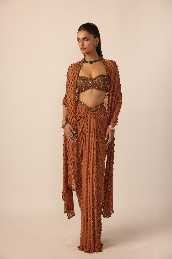 Metallic Copper Single Drop Skirt Set