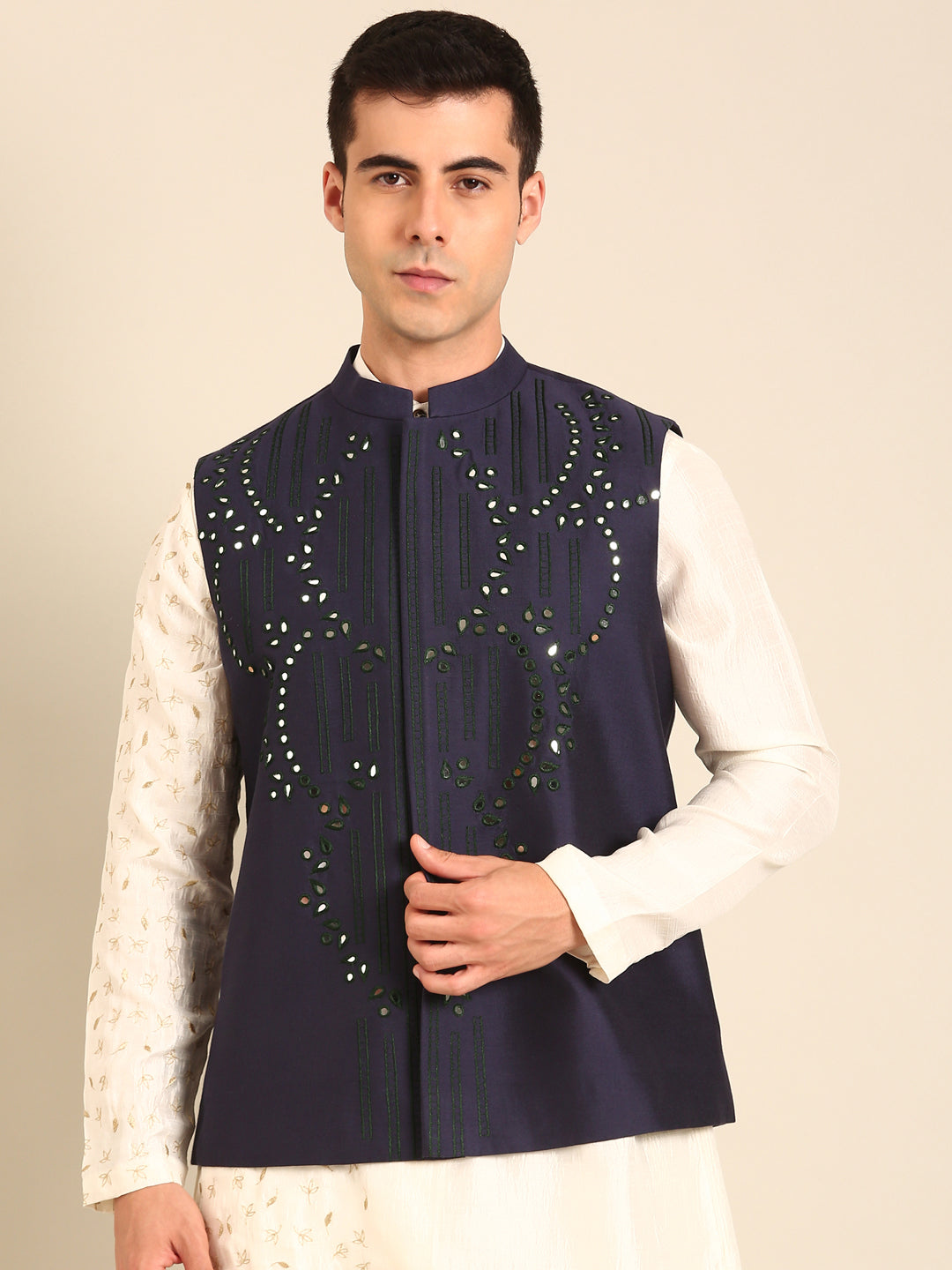 Blue Silk Cotton Nehru Jacket
