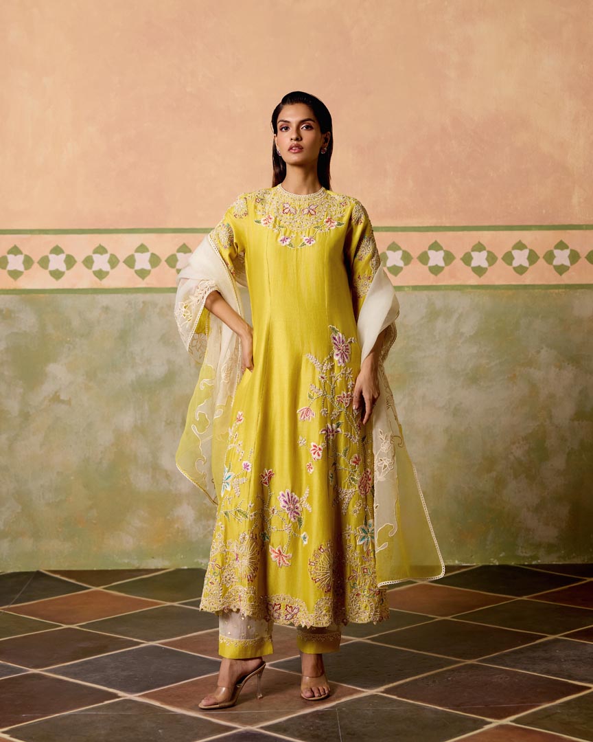 YELLOW AND IVORY COLOR BLOCK DUPATTA