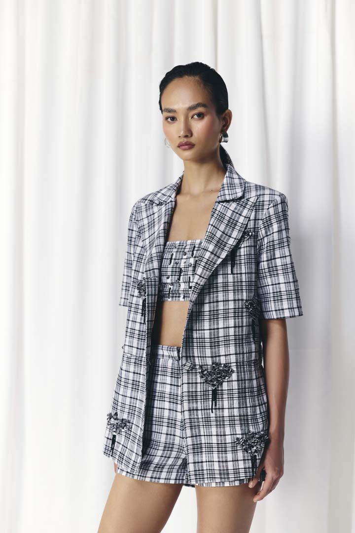 CHECK EMBELLISHED BLAZER