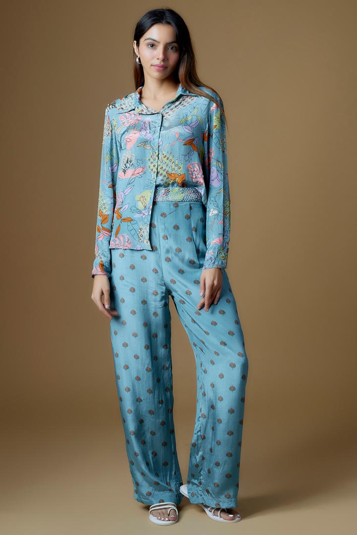 Blue Printed Pant Set