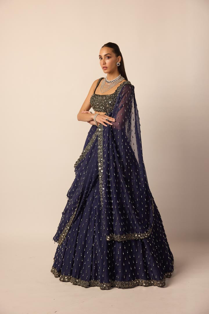 Deep Blue Single Drop Lehenga Set