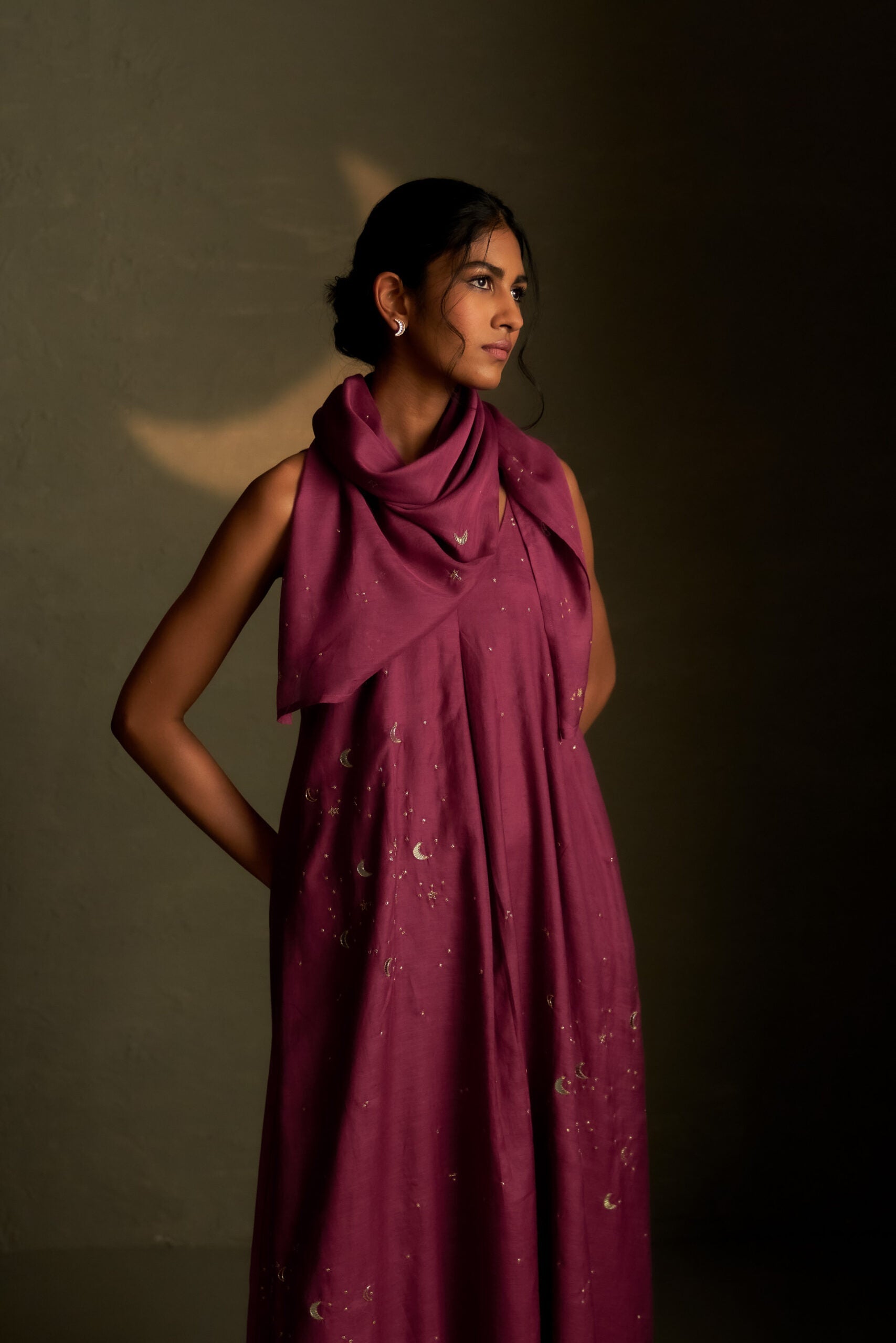 Twilight Magenta Chaand Sitara Dress with Scarf