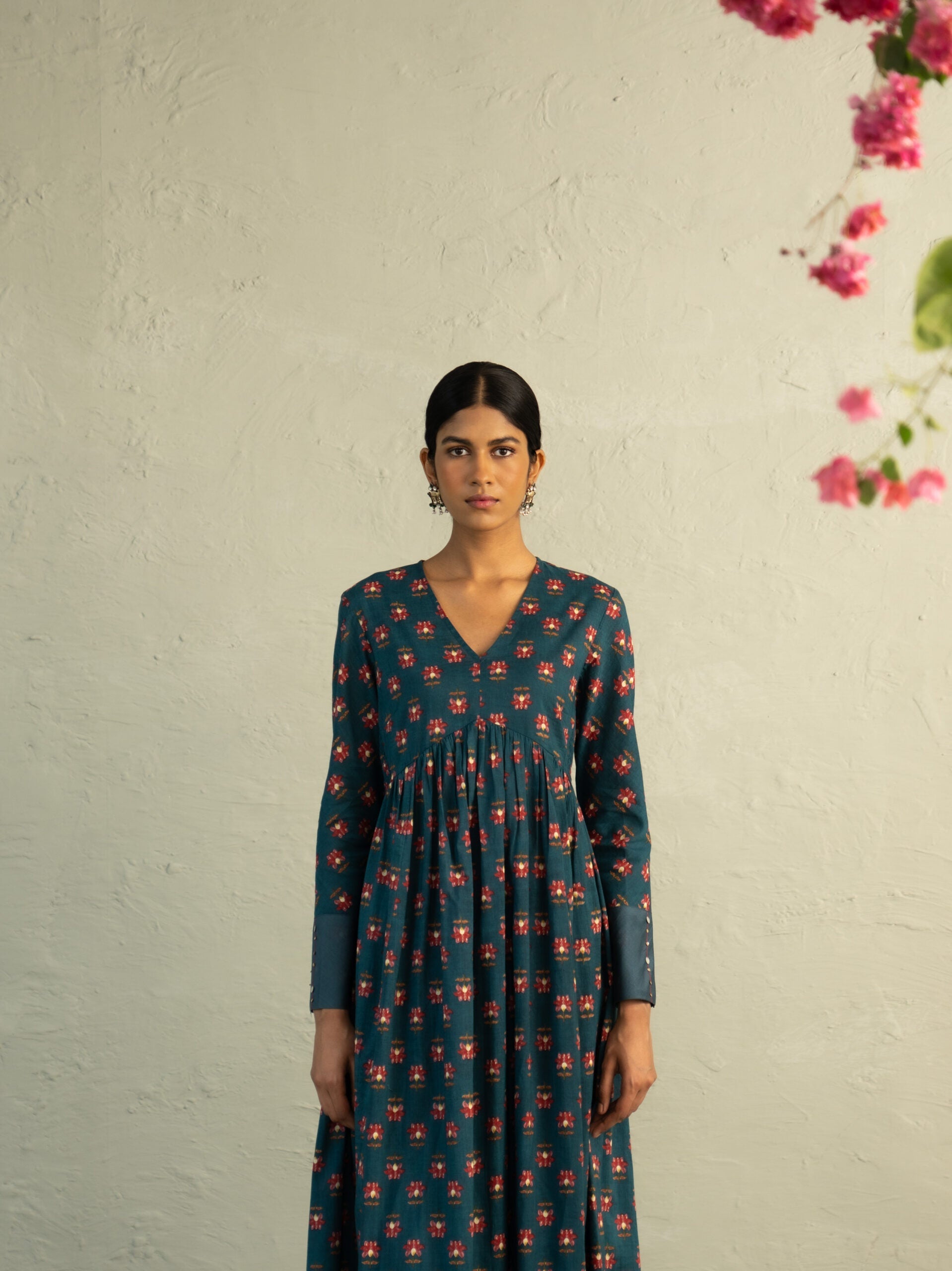 Teal Phool Dori Pintuck Kurta Set