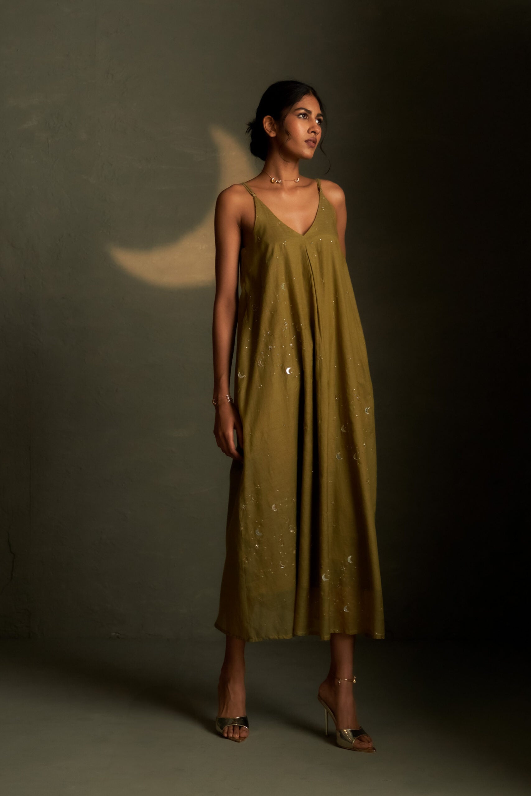 Olive Dusk Chaand Sitara Dress with Scarf