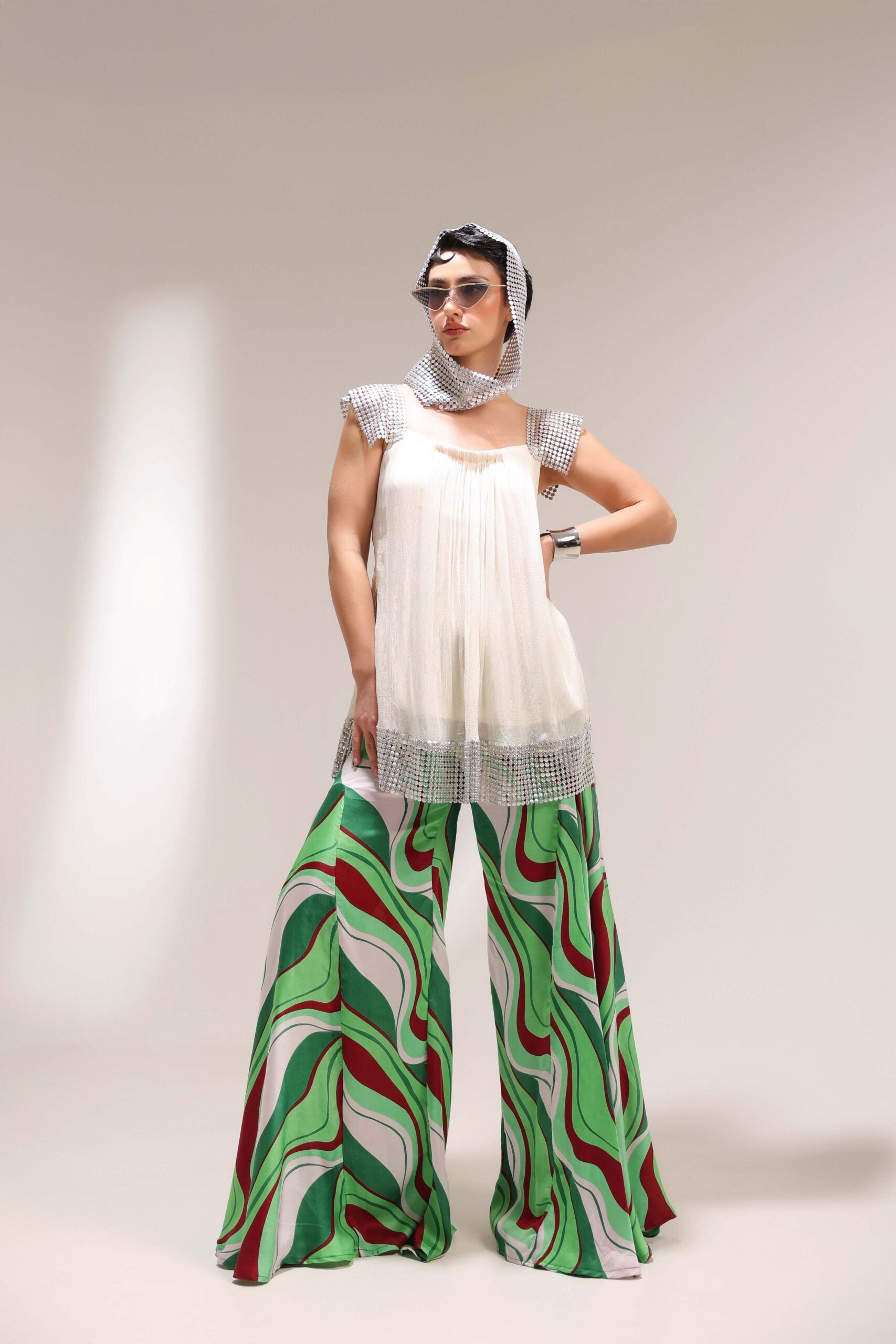 The beverly hills crème tunic with bell-bottoms set