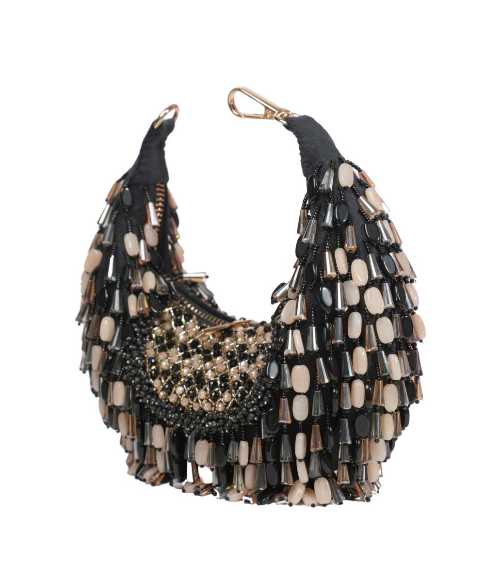 Alara Black Pastel Suede Embellished Hobo Bag