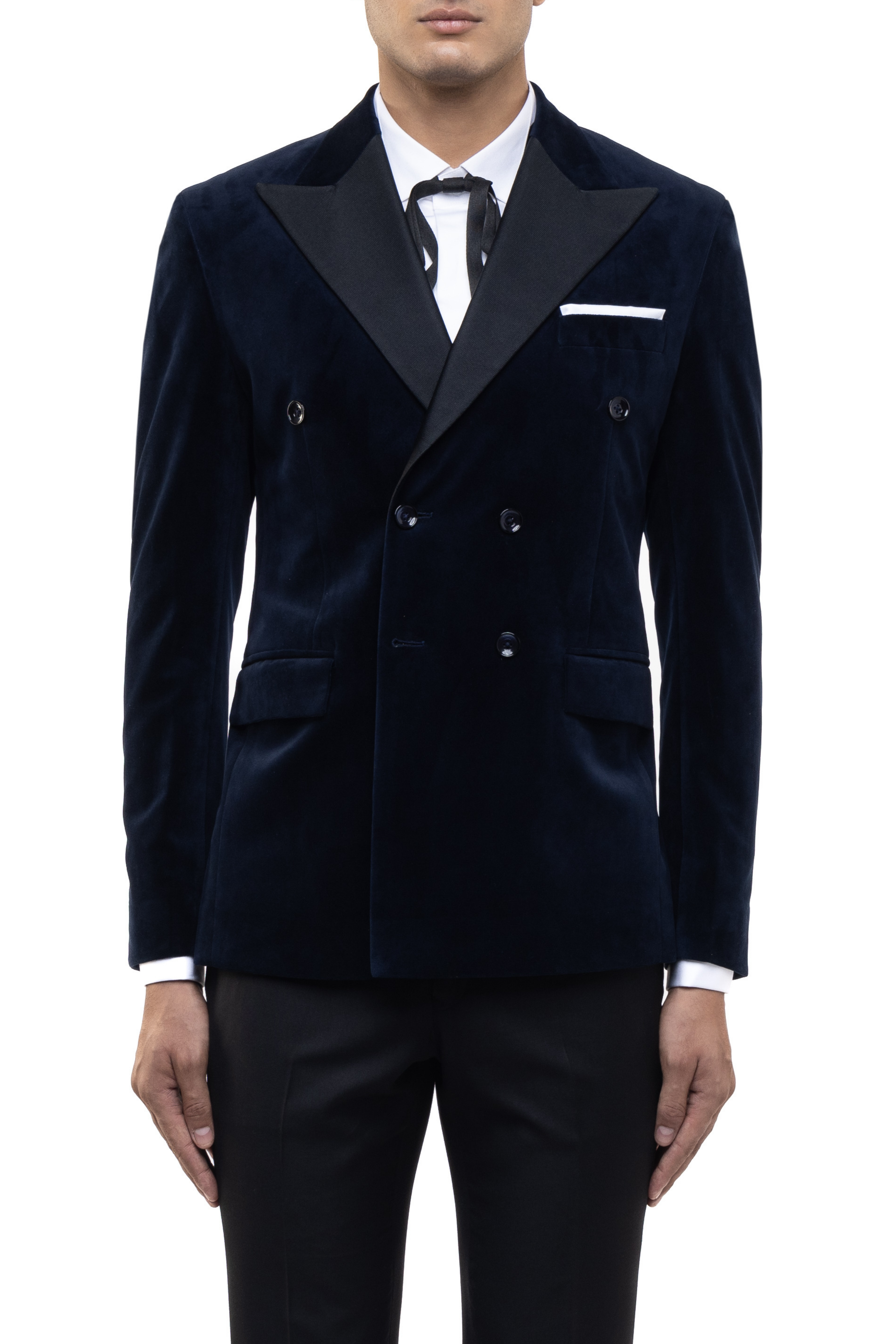 Navy Blue Velvet Peak Lapel Double Breasted Tuxedo Set