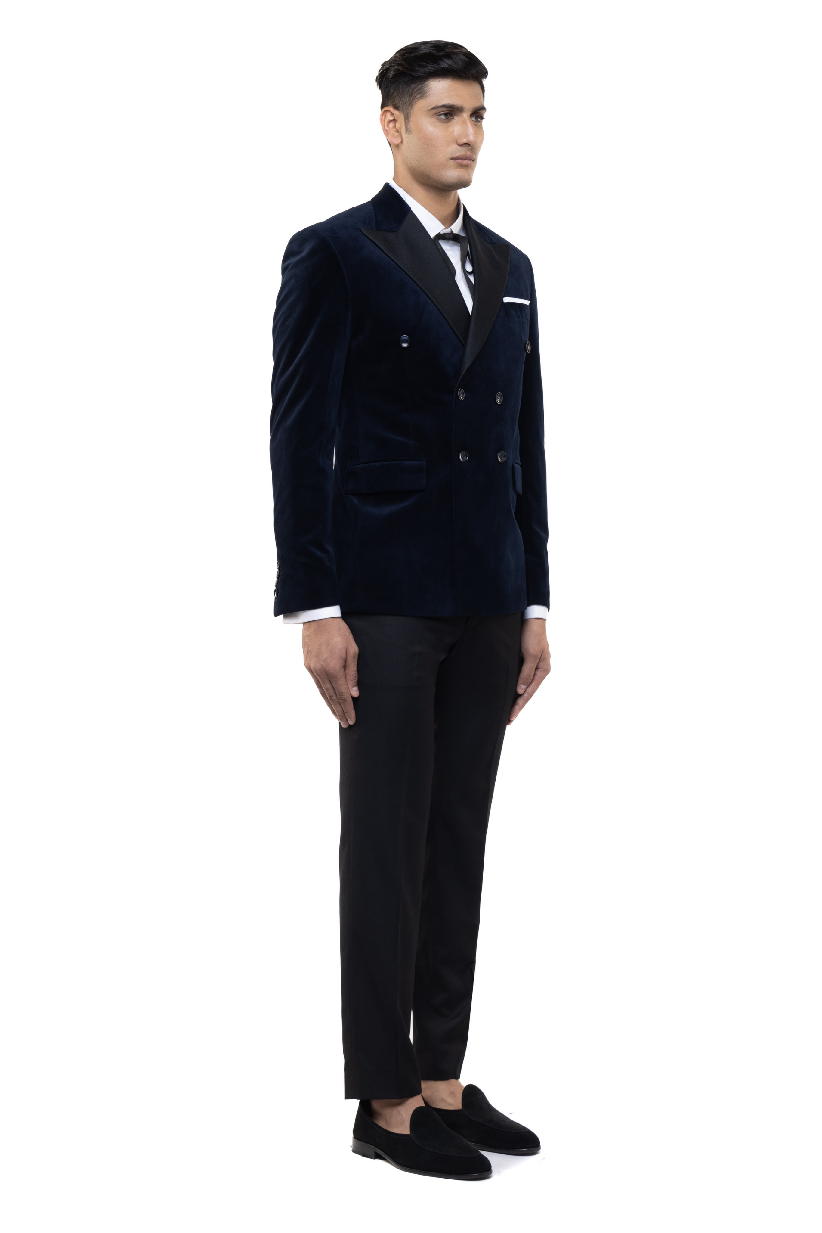Navy Blue Velvet Peak Lapel Double Breasted Tuxedo Set