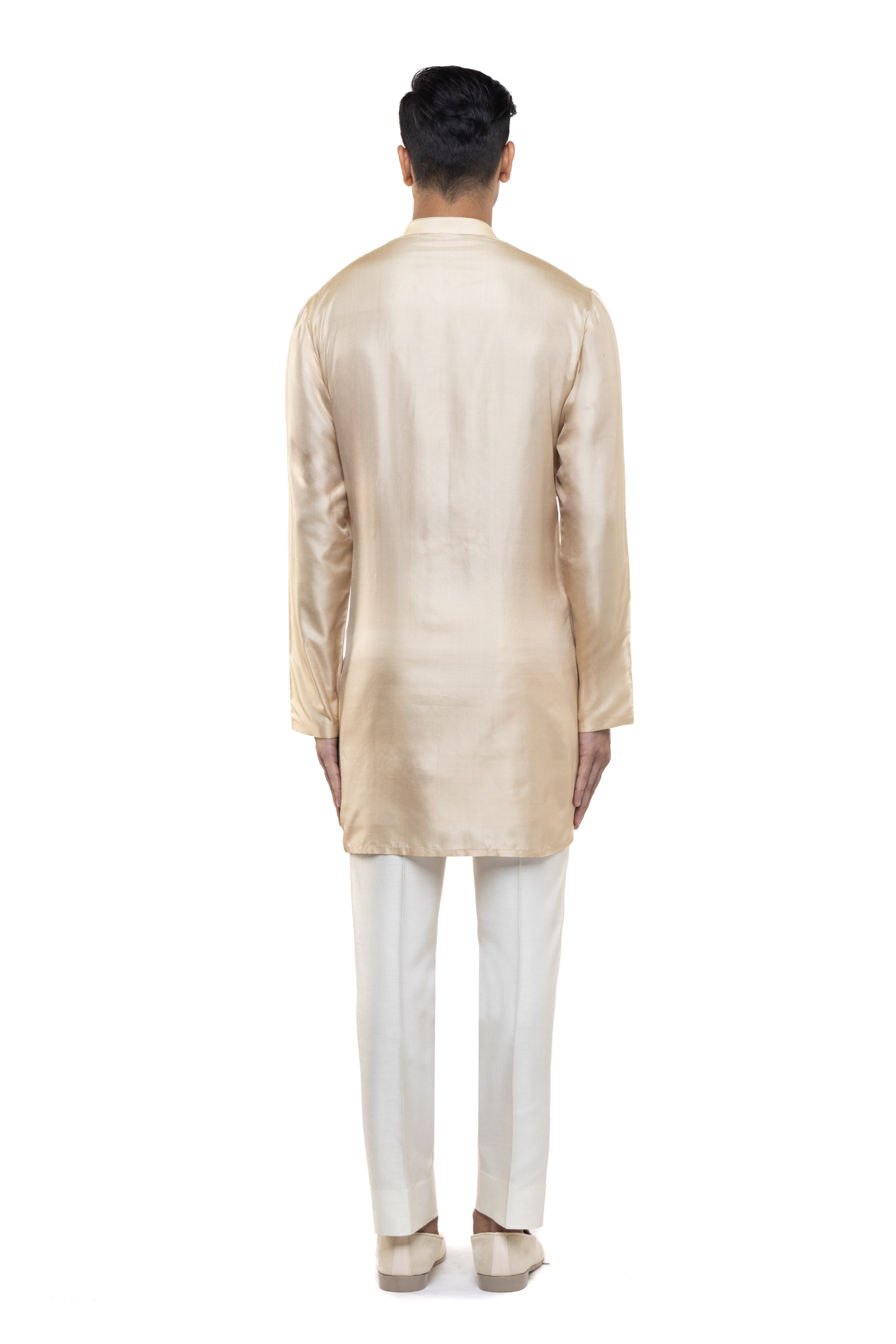 Beige Silk Asymmetric Pleated Kurta Set