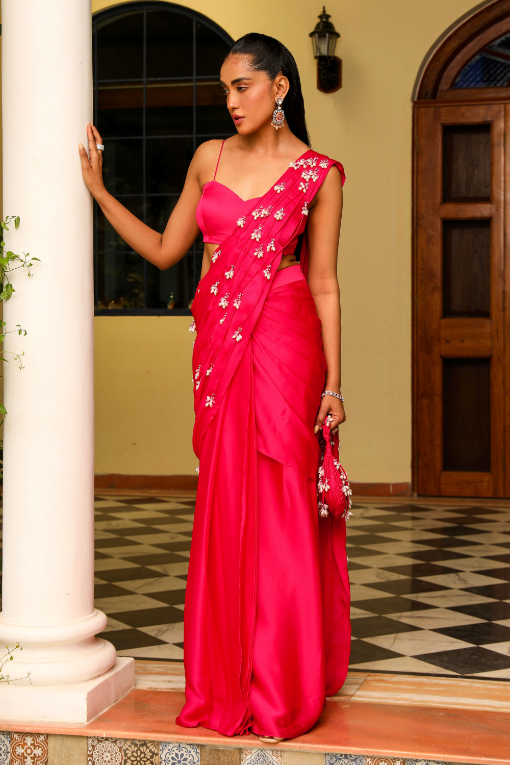 Mishri Rani Pink Mermaid Pre-Draped Saree with Dori Blouse