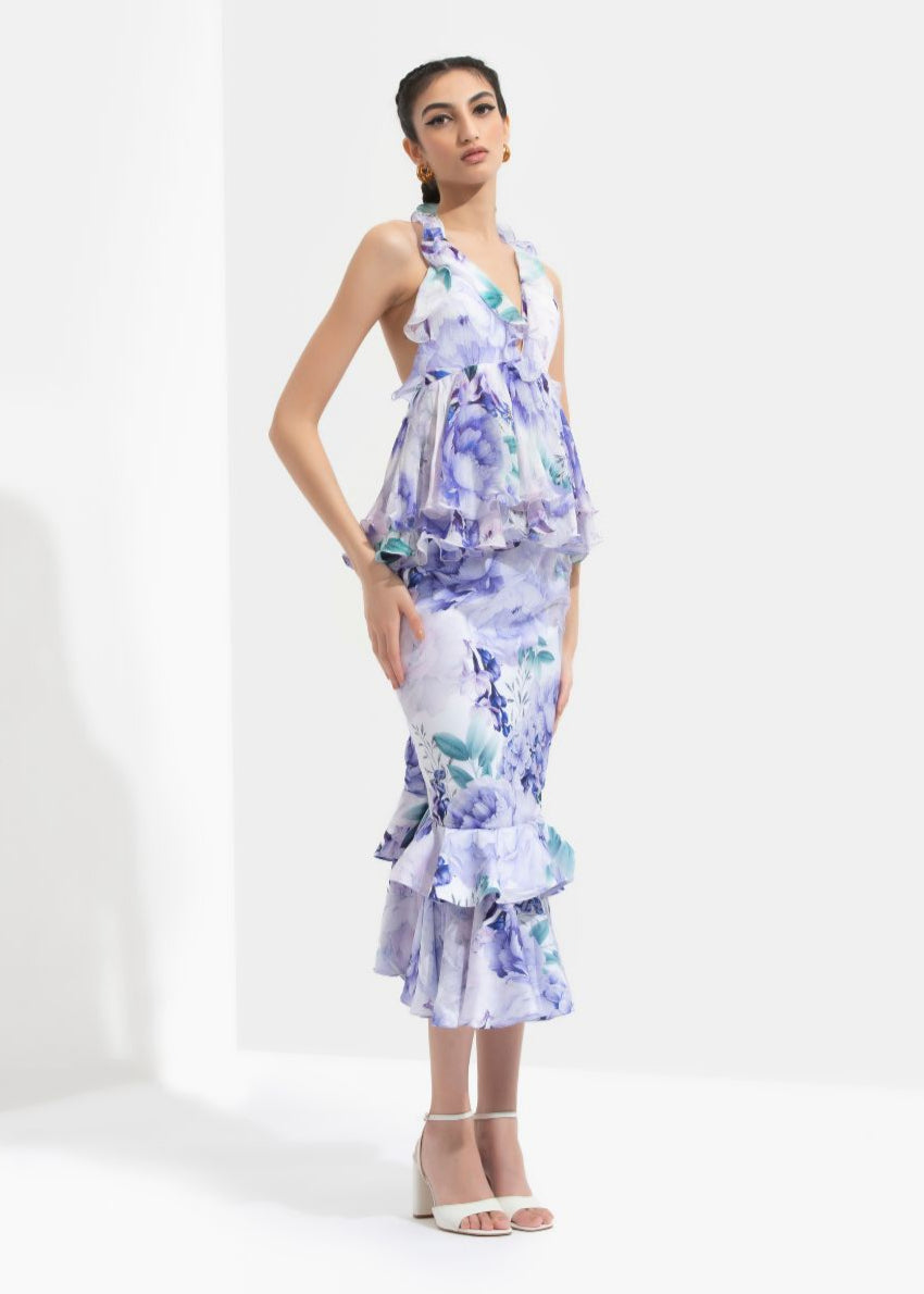 Ume Printed Halter Neck Top Paired With Skirt
