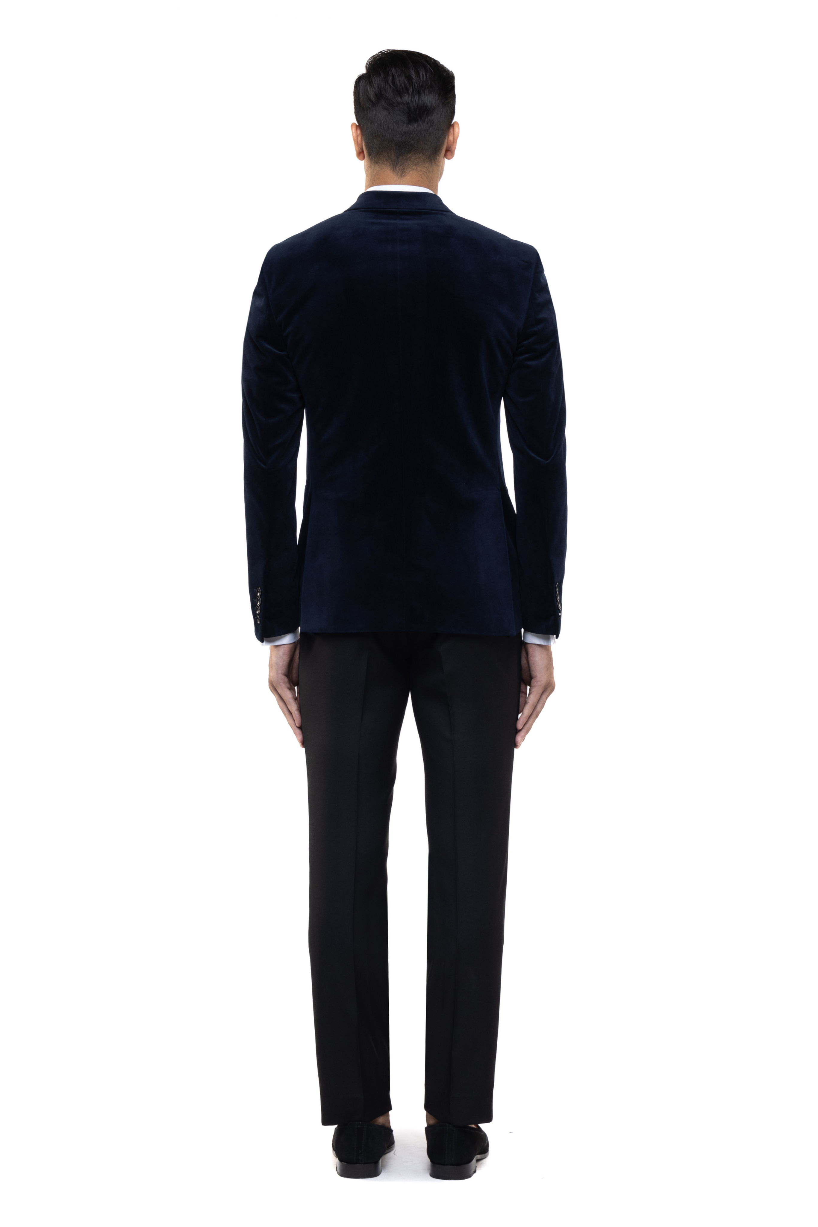 Navy Blue Velvet Peak Lapel Double Breasted Tuxedo Set
