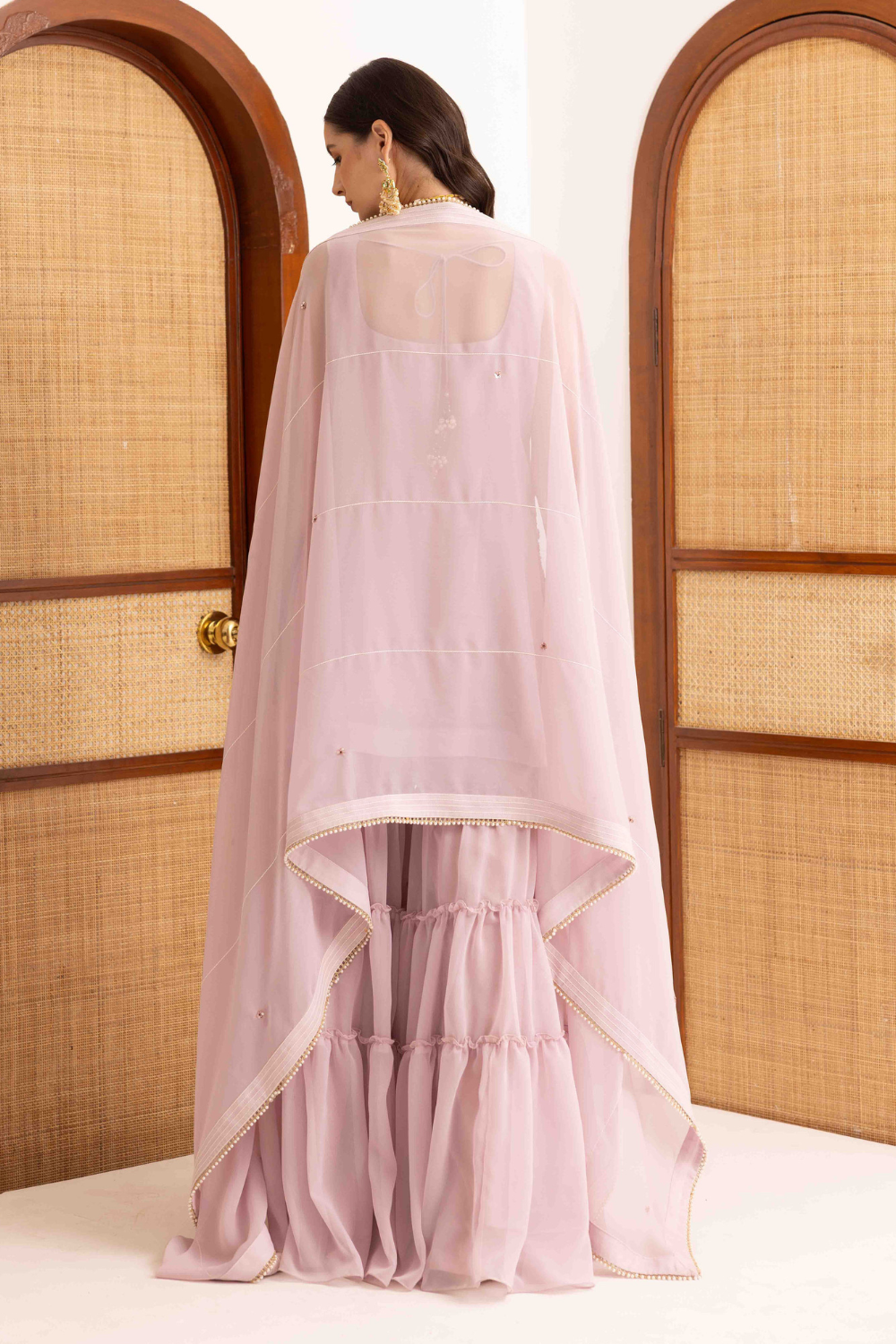 Lilac Georgette Prisha Short Kurta with Frill Sharara Set
