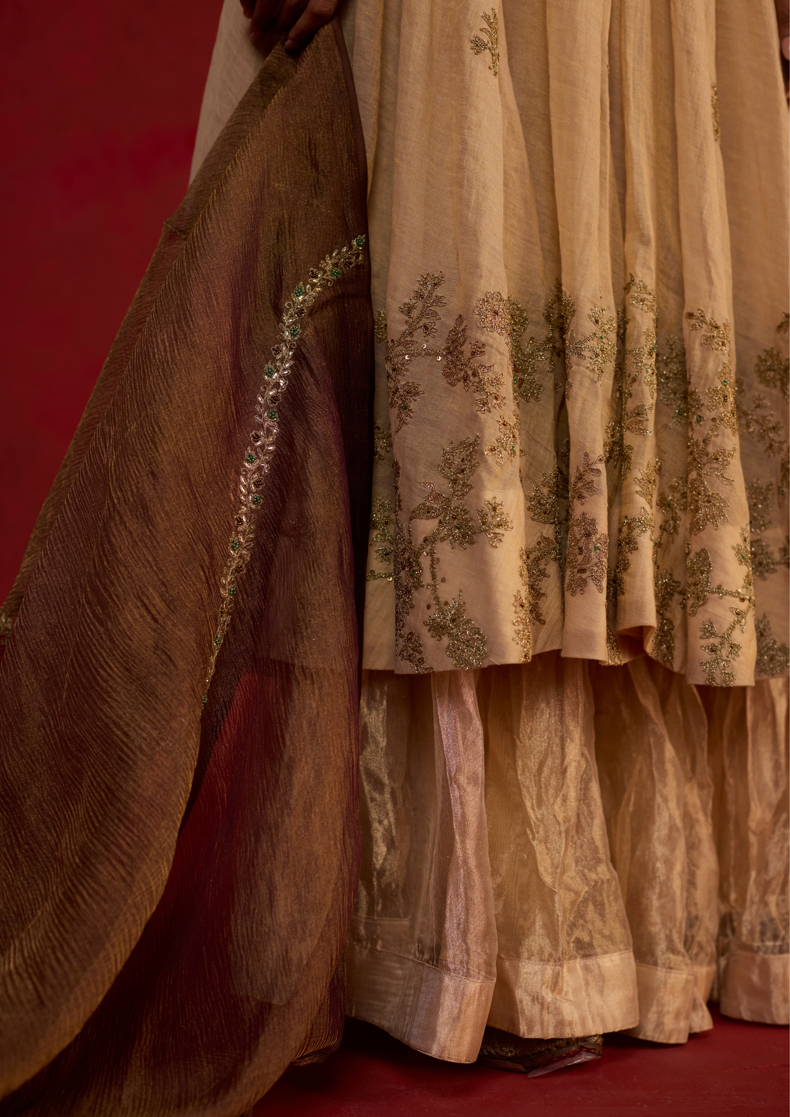 Ditya | Natural Tissue Chanderi Anarkali Set with Zari Sharara