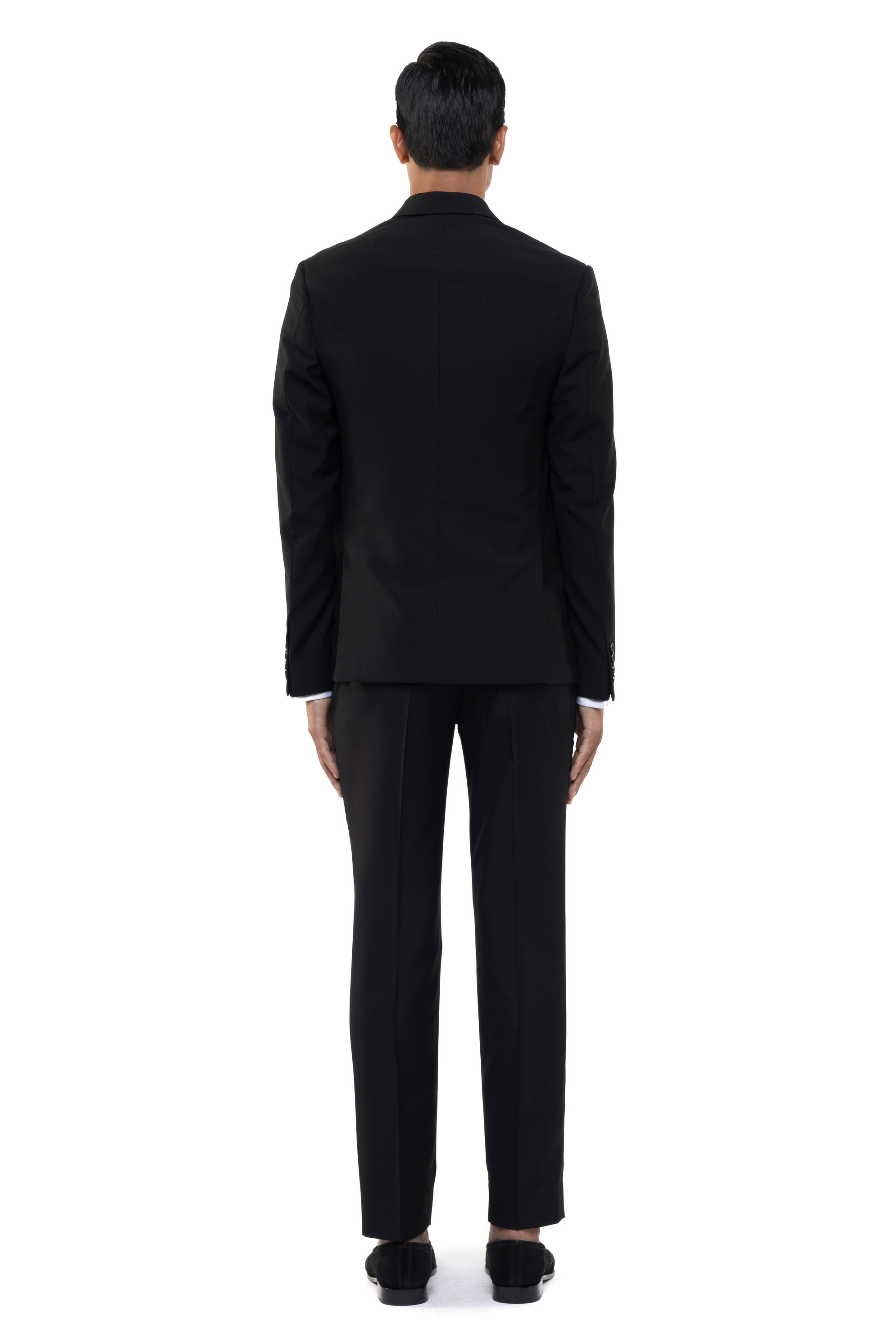 Black Worsted Wool Classic Peak Lapel Single Breasted Tuxedo Set
