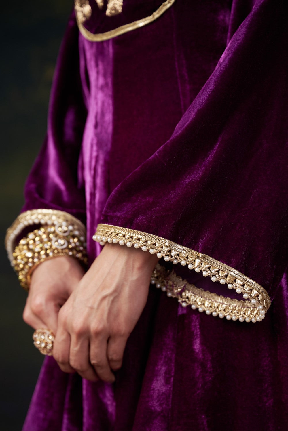 Hand-Embroidered Velvet Purple Kalidar Anarkali Set