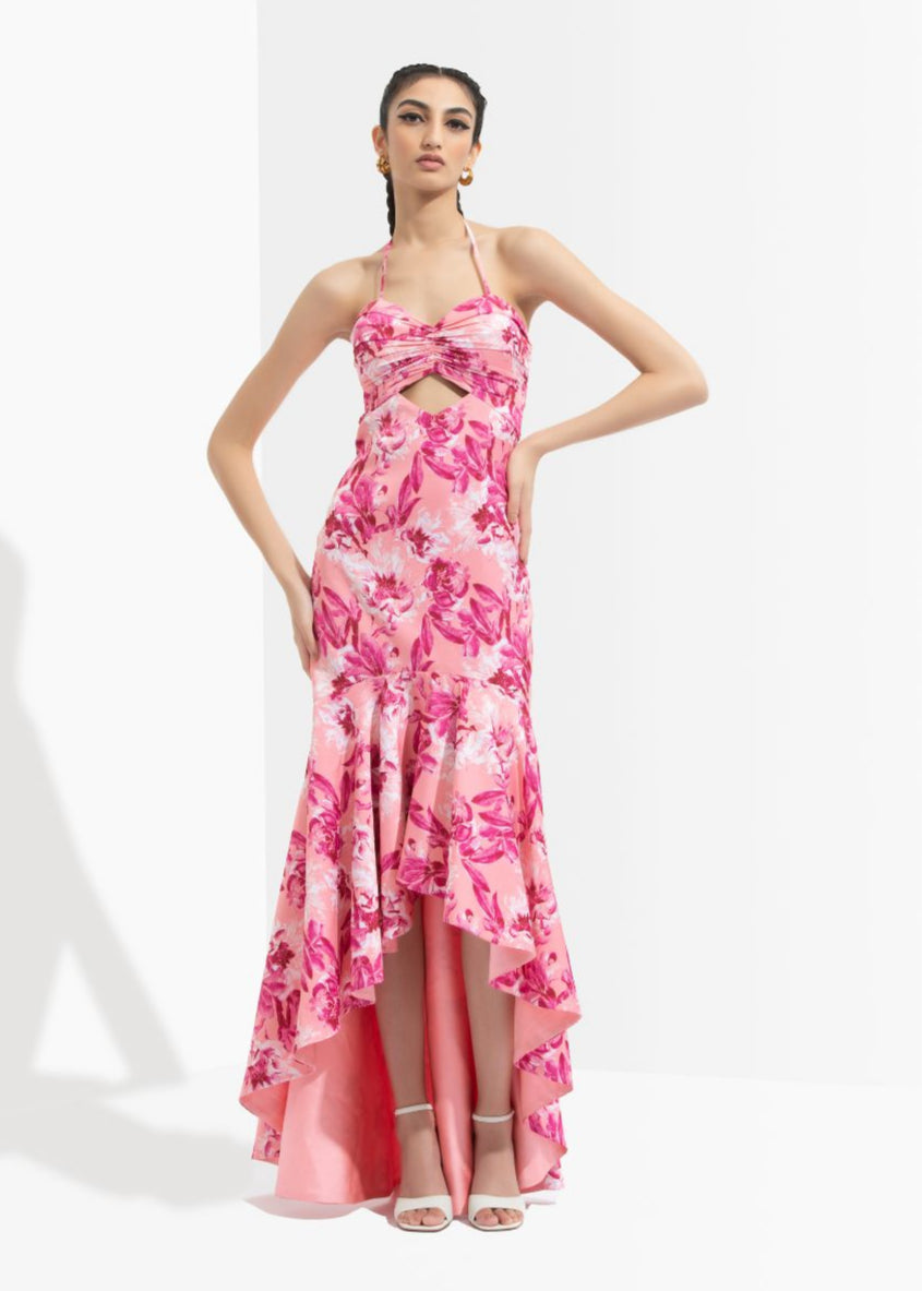 Sakura Printed High Low Dress