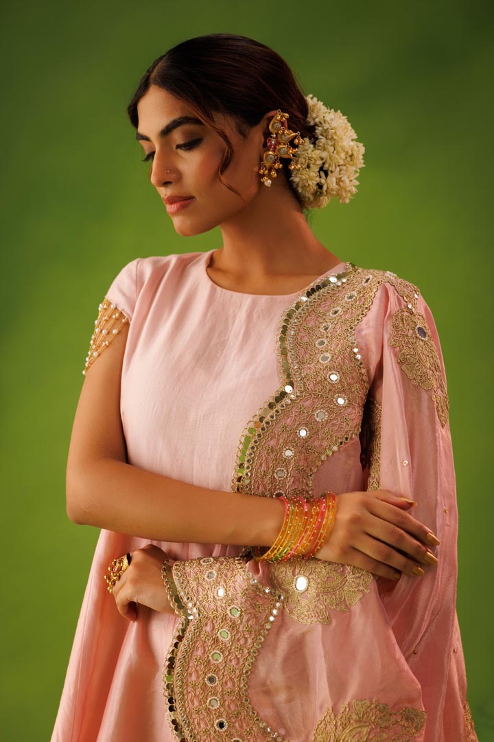 Ivory and baby pink reversible anarkali set