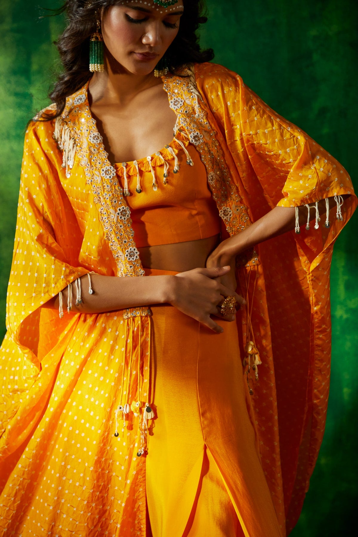 Bandhni cape set with flared pants