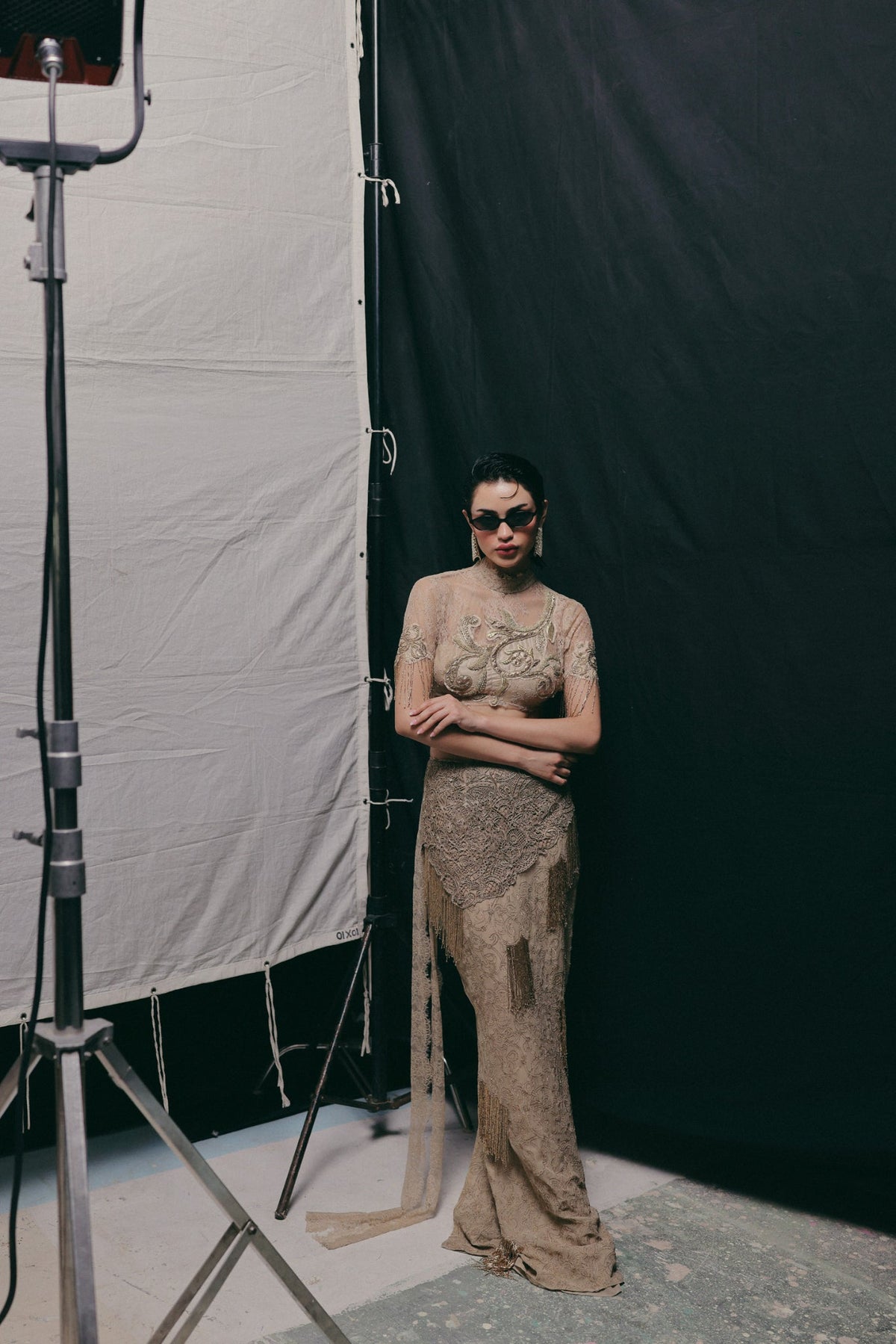 Filigree & Zardosi Embroidery, French Lace & Silk Georgette, Skirt Set, Structured Blouse Silhouette