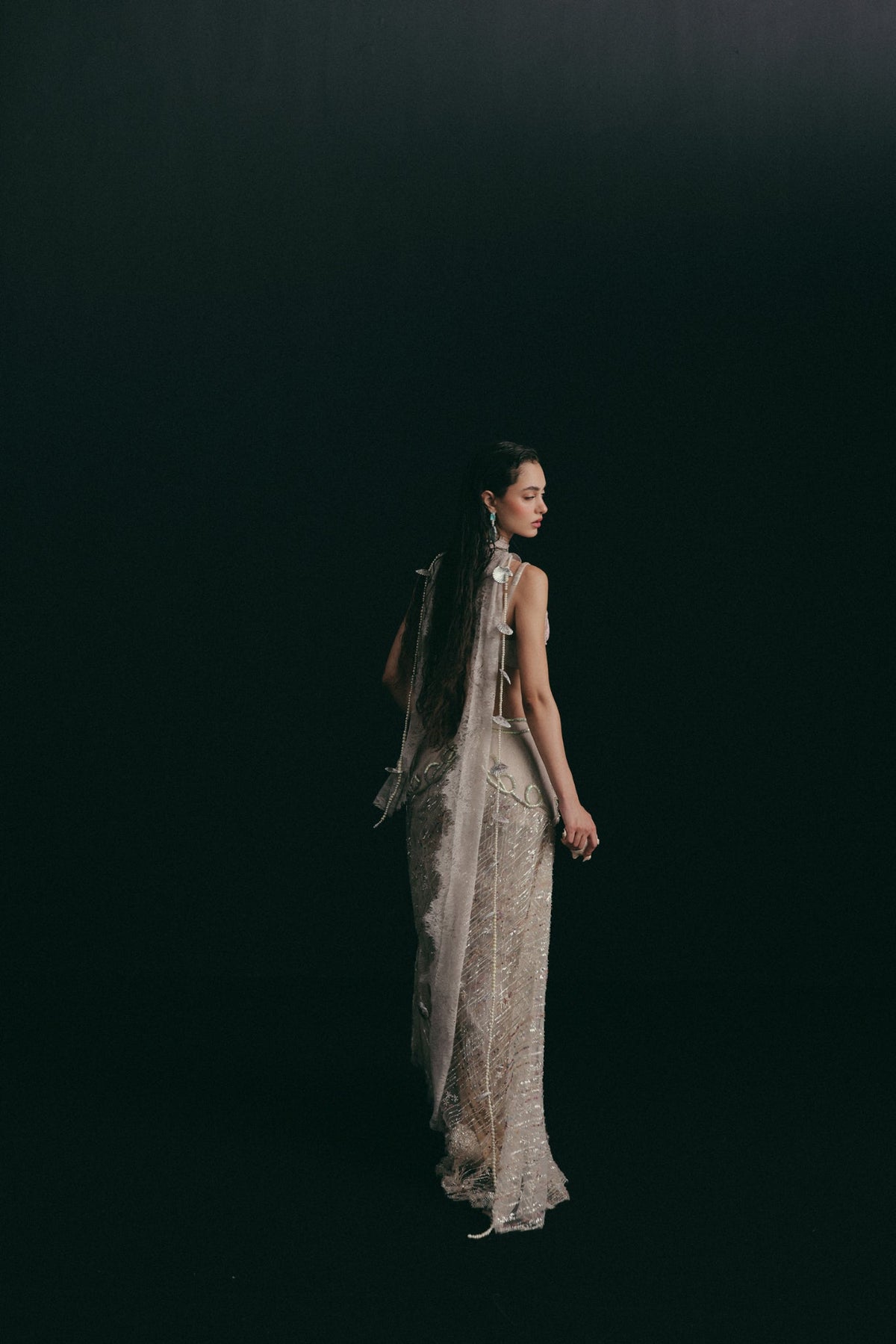 Beaded & Mukaish Embroidery, Tulle & Silk with Lace Detailing, Skirt Set, Crop Silhouette