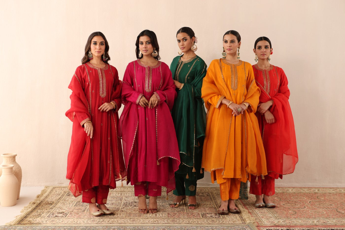 MANGO-YELLOW HAND-EMBROIDERED PURE MUGA-SILK KURTA-PANTS SET