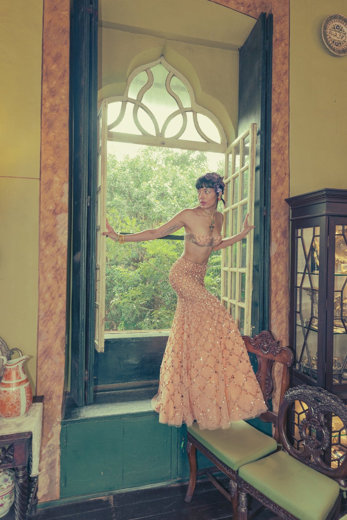 Beaded Floral Embroidery, Tulle & Silk, Lehenga Set, Mermaid Silhouette