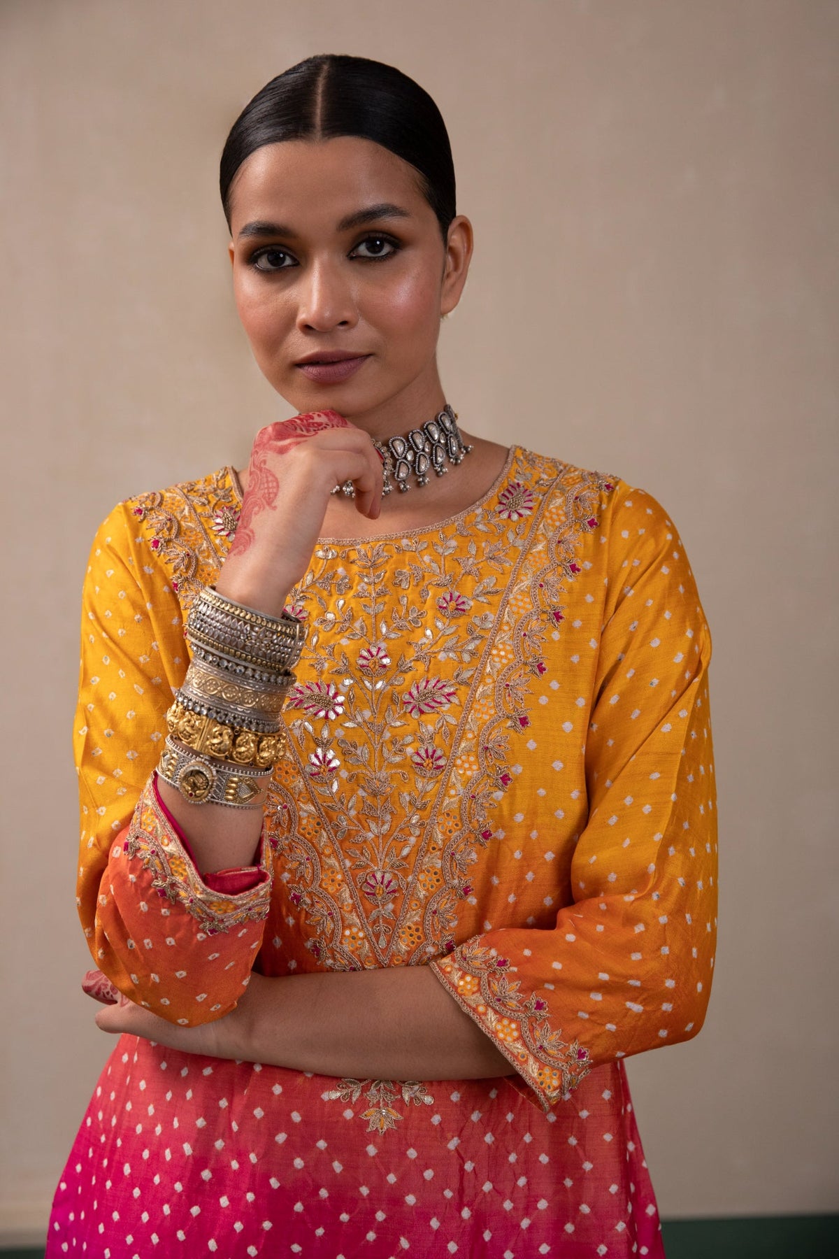 ommbre bandhni suit