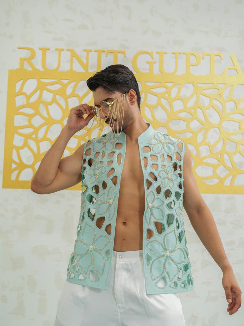 Blue Cutwork Floral Bundi only