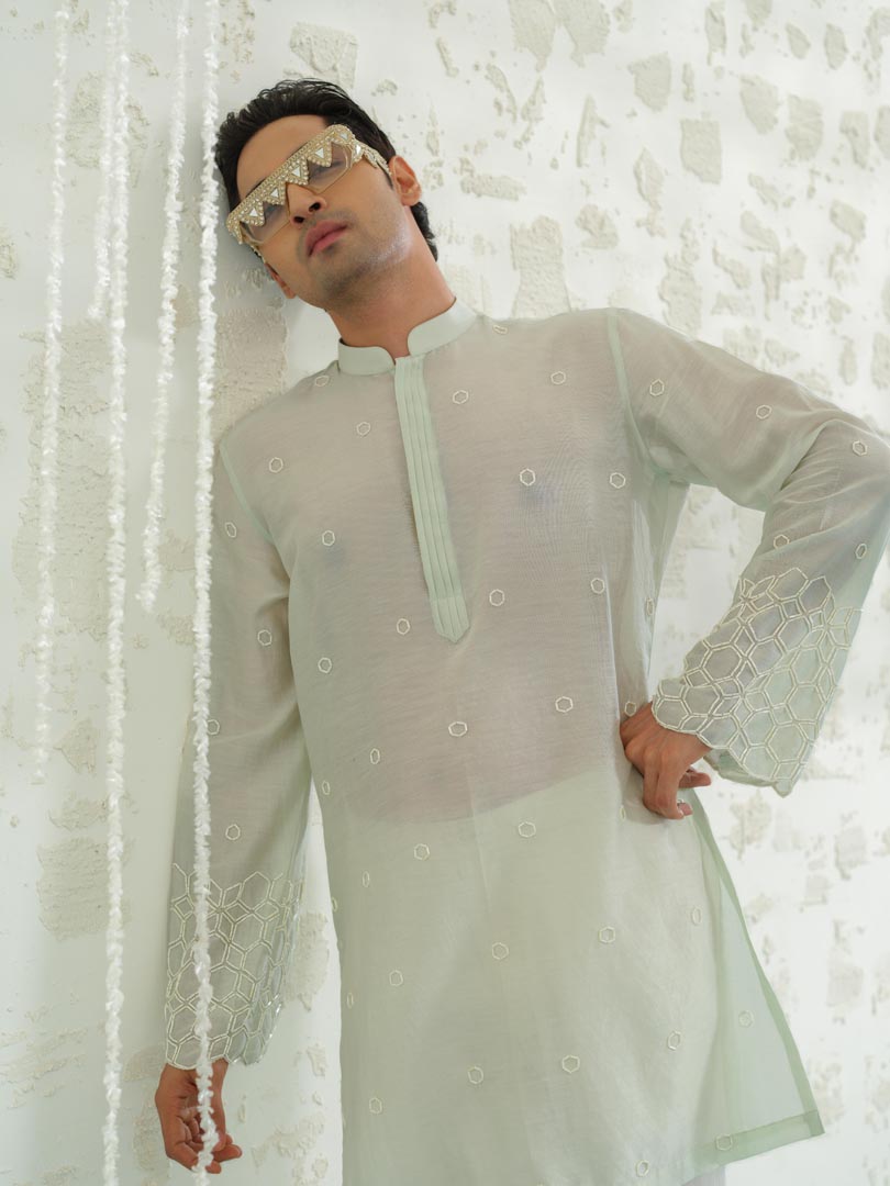 Mint Cutwork Hexa kurta set