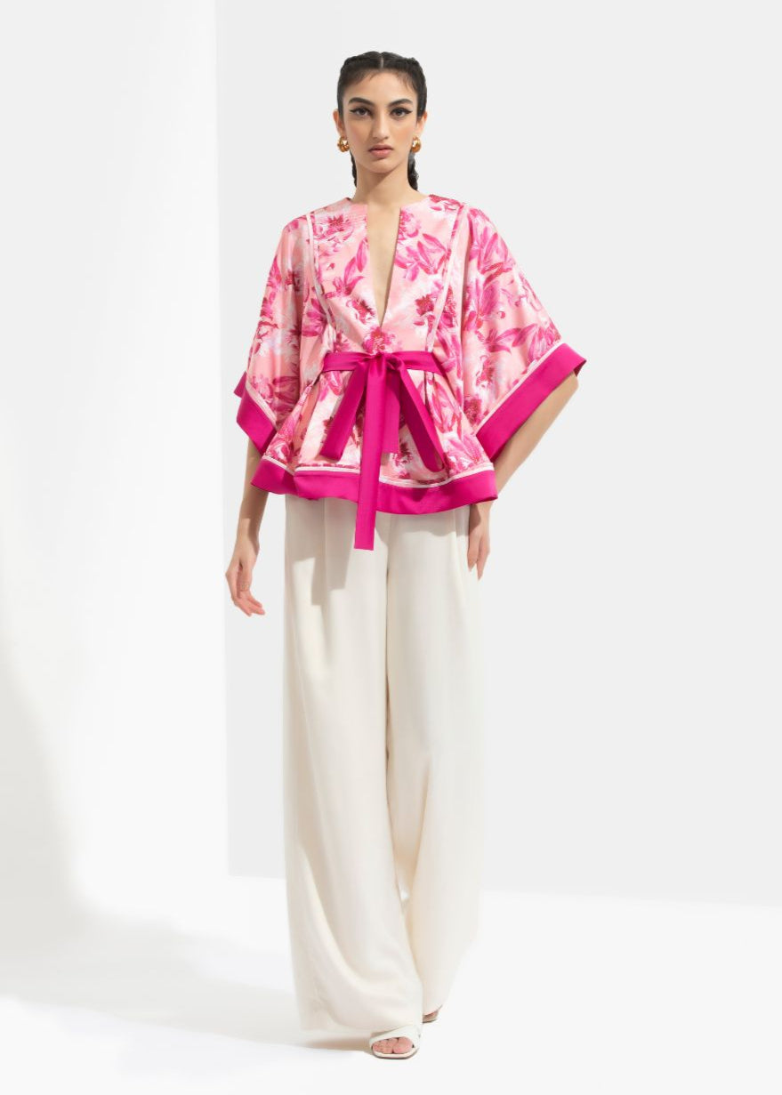 Sakura Printed Peplum Top With Pants