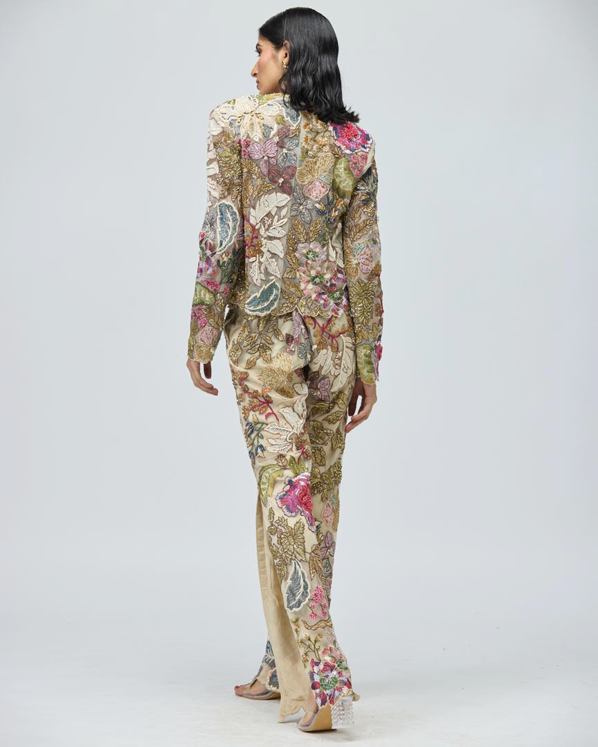 Ivory Intricate Embroidered Jacket Set with Tailored Trousers