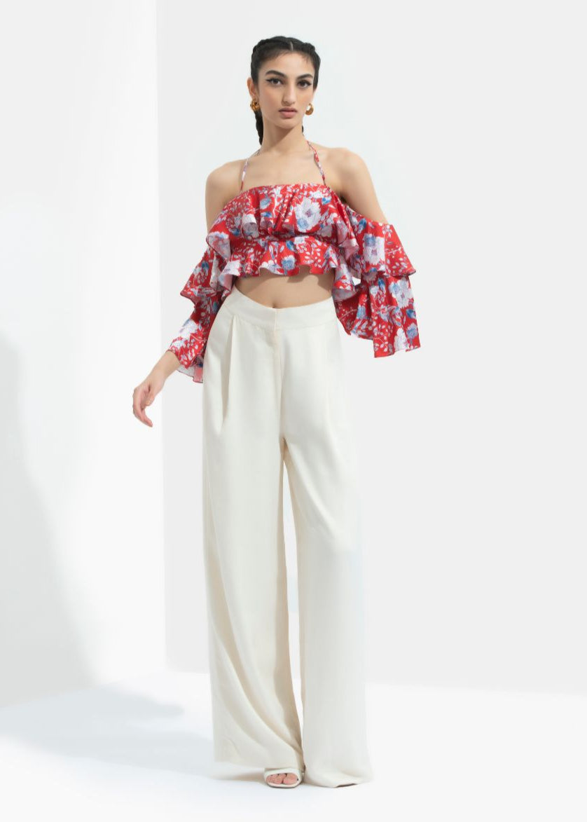 Ajisia Printed Cold Shoulder Top With Trouser