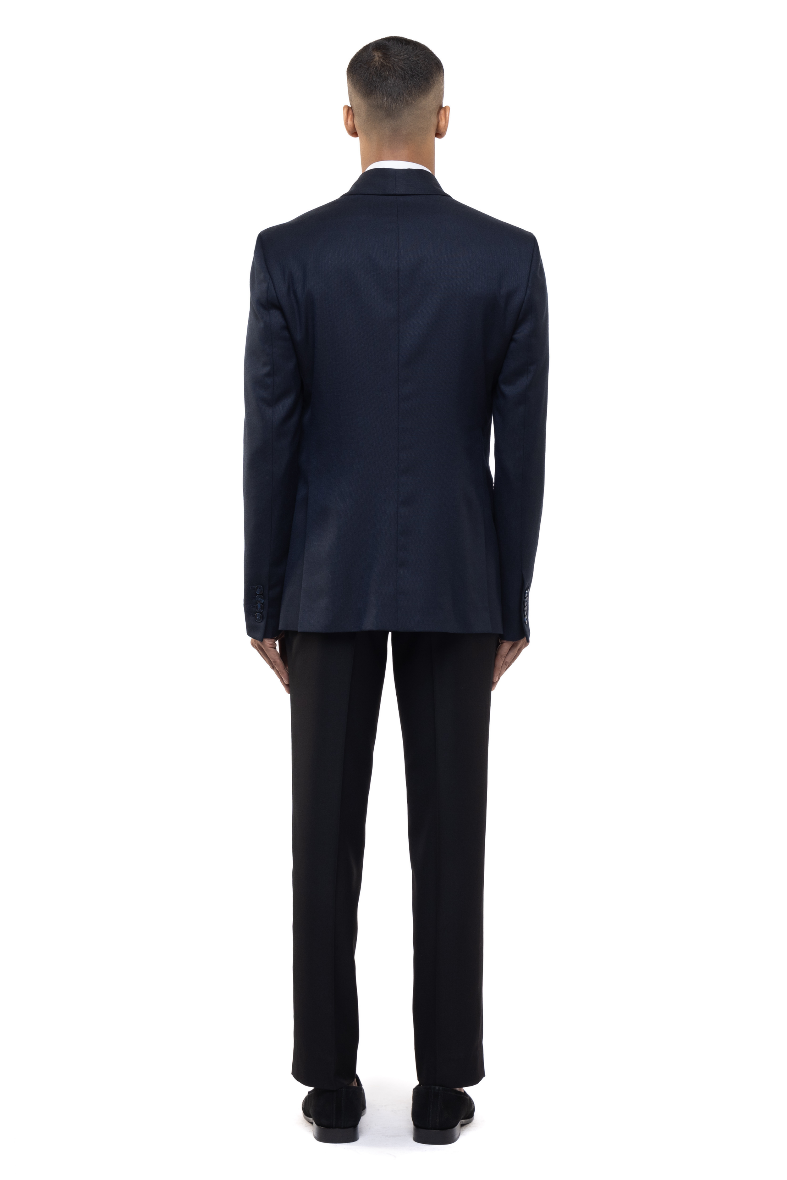 Navy Blue Worsted Wool Classic Shawl Lapel Double Breasted Tuxedo Set