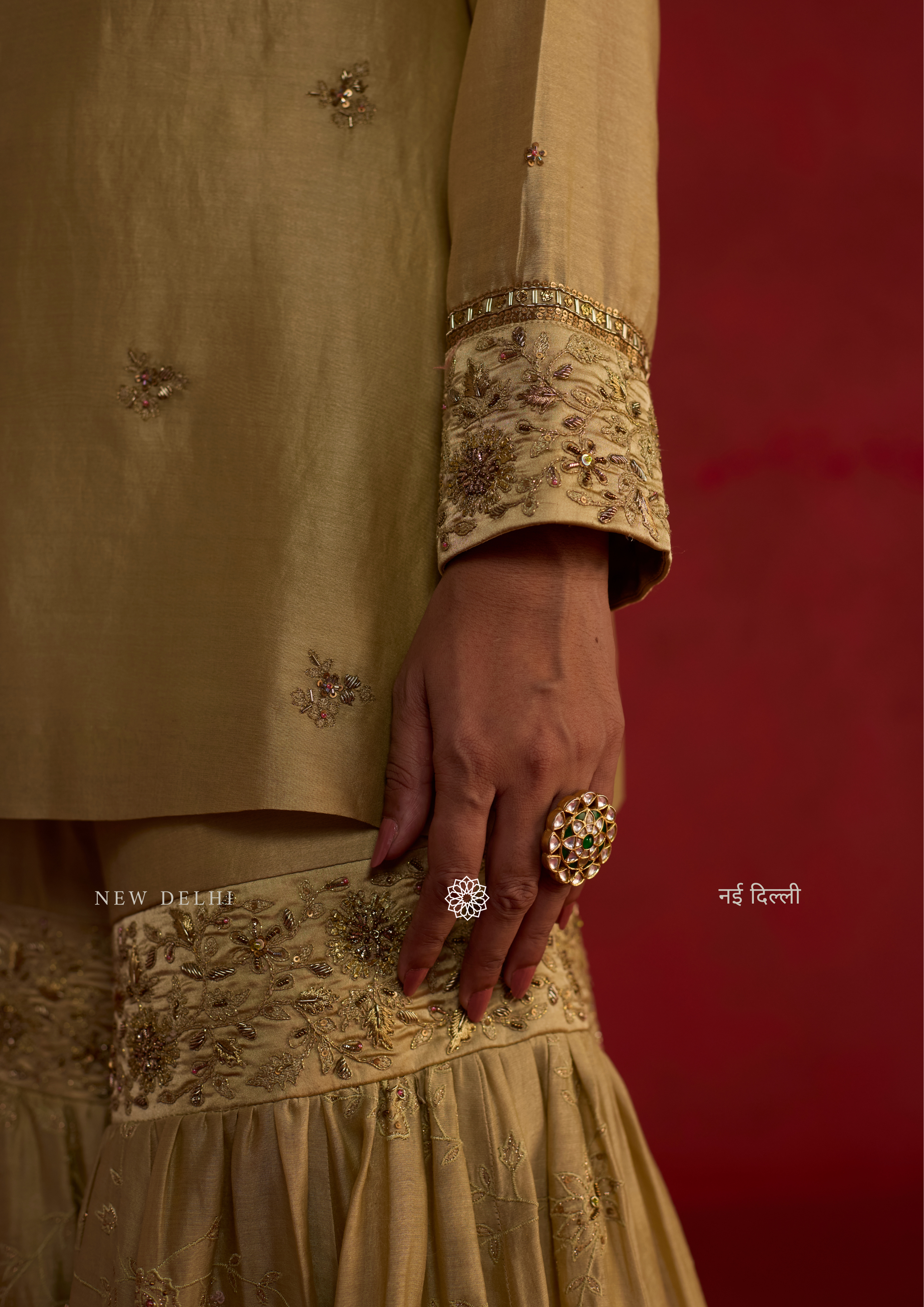 Advika | Sage Green Chanderi Sharara Set with Organza Dupatta