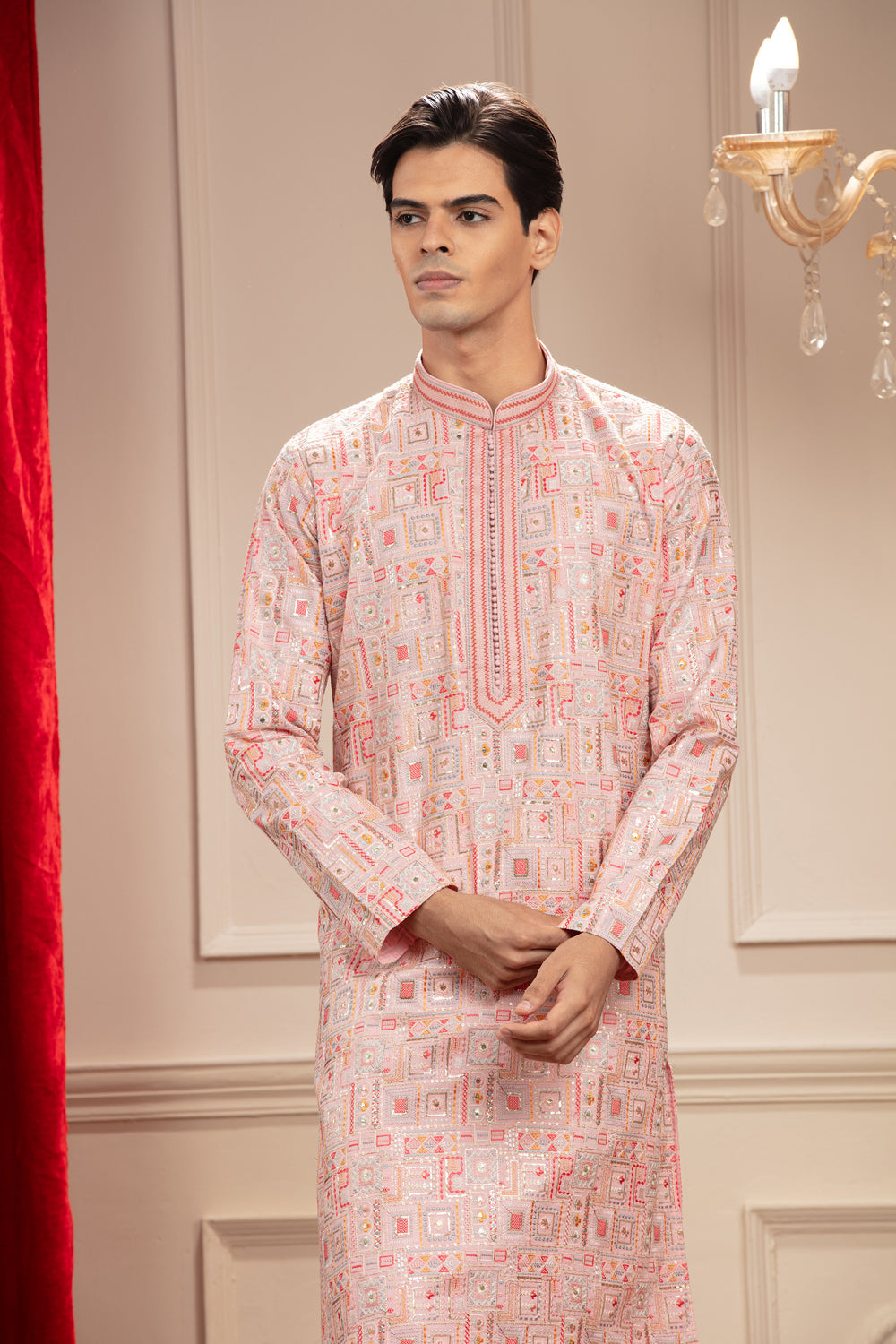 Get The Party Started In Our Multicolour Embroidered Kurta Paired With A White Pajama - Perfect For All Your Happy Occasions! - Auraya Fashion -  - #tag1# - #tag2# - #tag3# - #tag3#