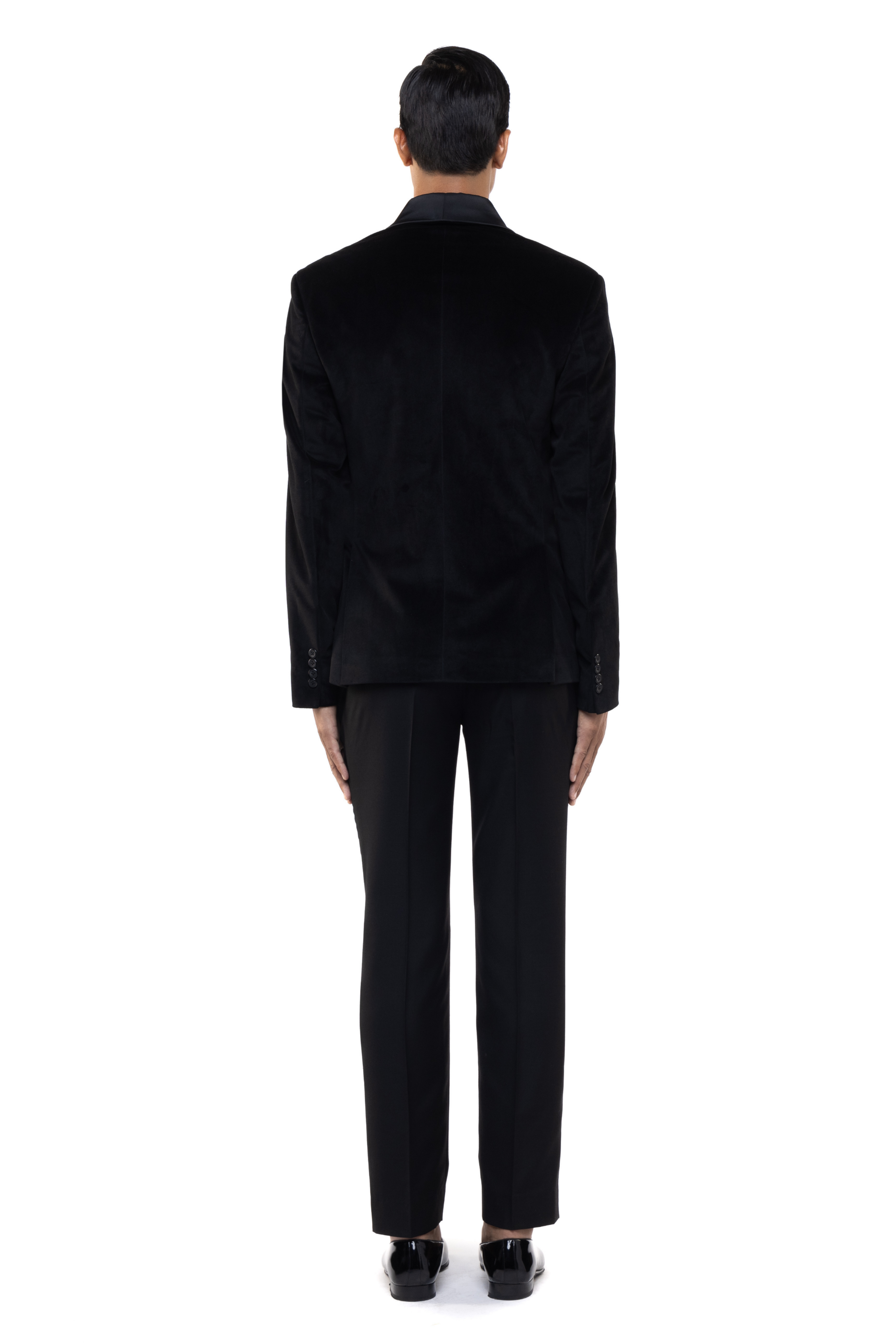 Black Velvet Shawl Lapel Double Breasted Knot Closure Tuxedo Set