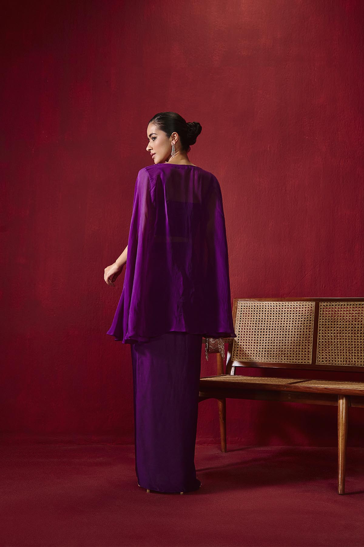 Chahat Purple Embroidered Organza Cape & Modal Silk Pick-Up Skirt