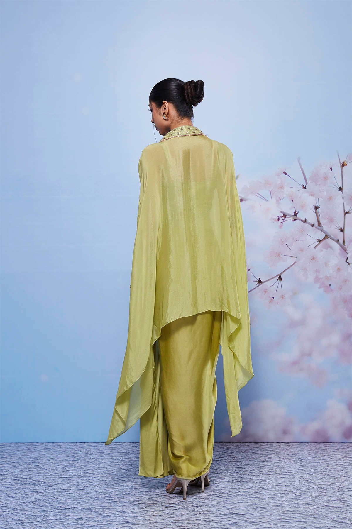 Zarin Mint Embroidered Cape with Pick Up Skirt and Fitted Bustier