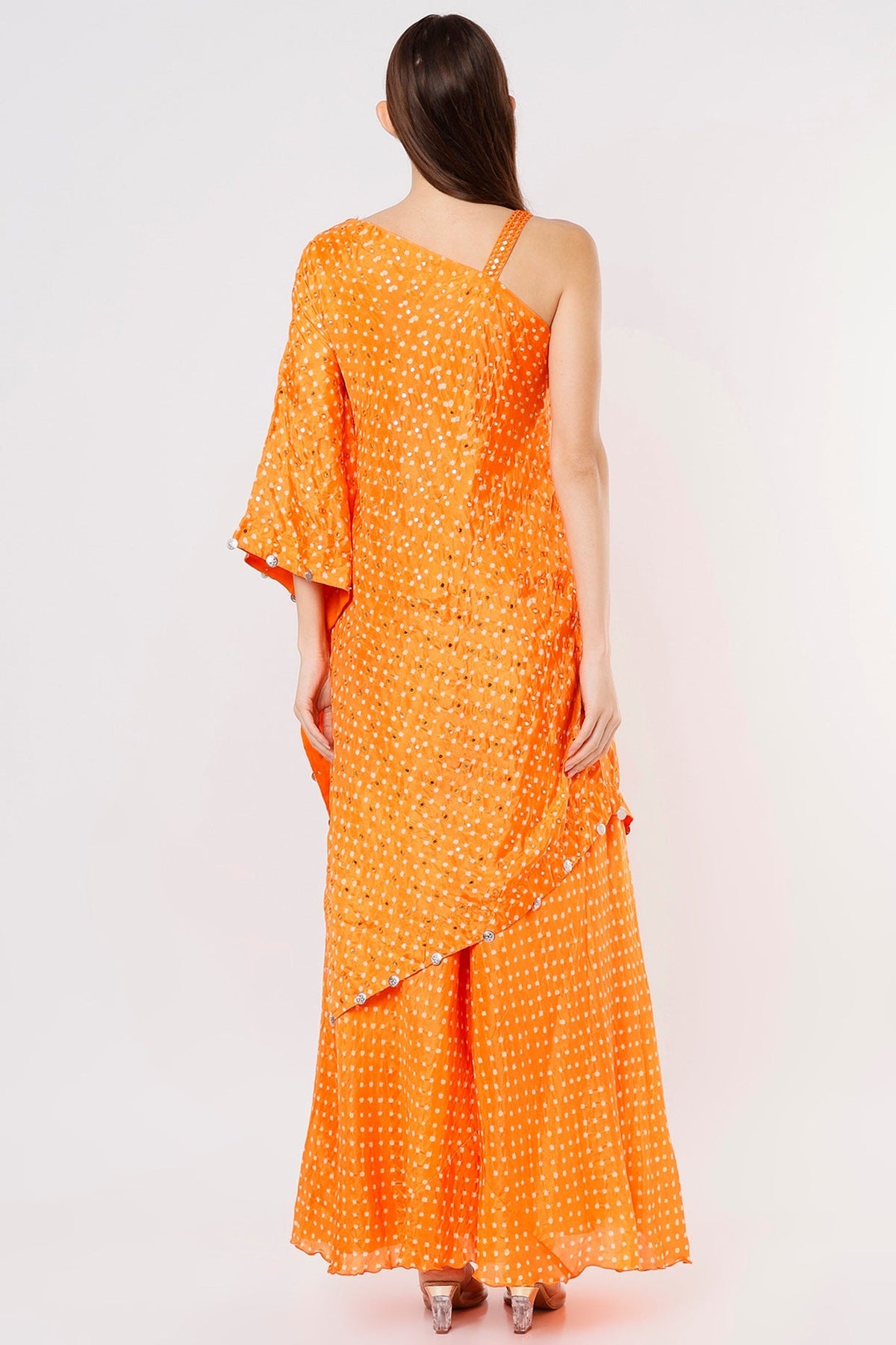 One shoulder bandhni cape and sharara set