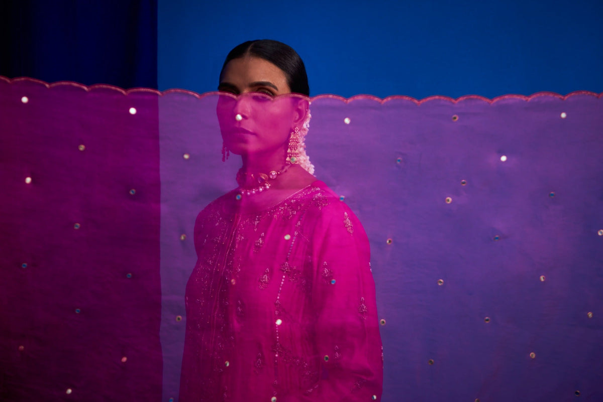 Heavily Embroidered Kurta Set With Sharara Pants