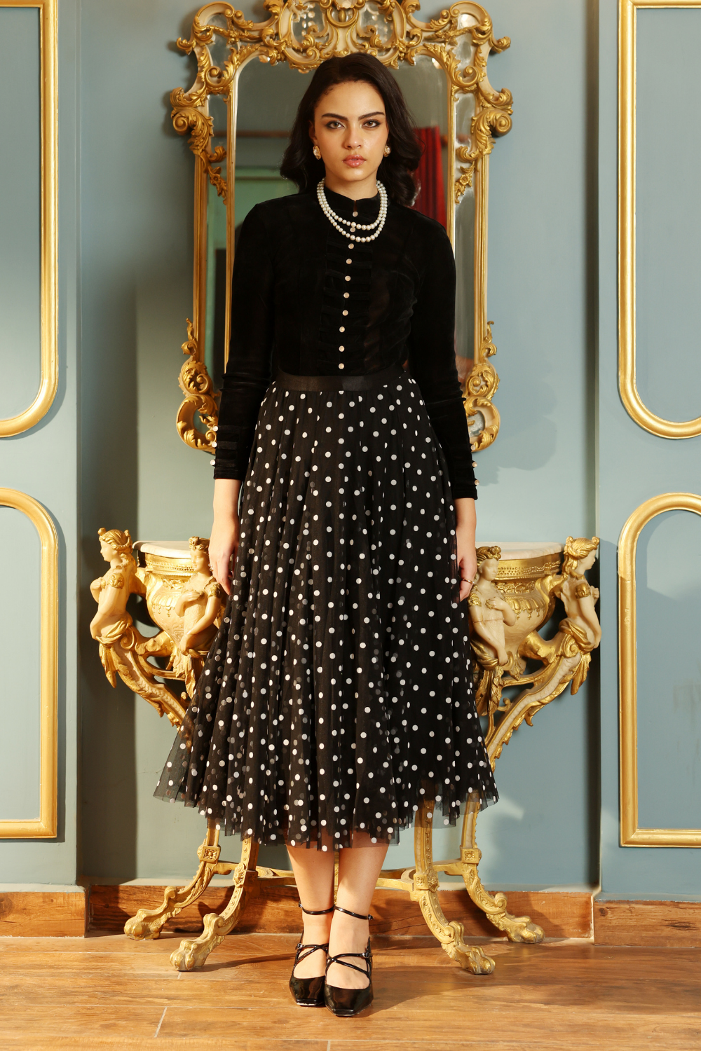 Elegant Black Silk Velvet Button Top - Luxury Evening Wear