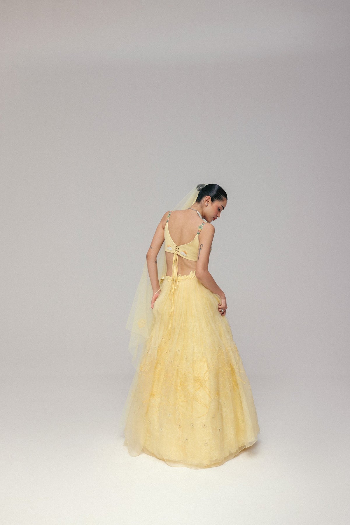 Beaded Motif Embroidery, Soft Tulle & Silk Organza with French Lace, Skirt Set, Embroidered Blouse Silhouette