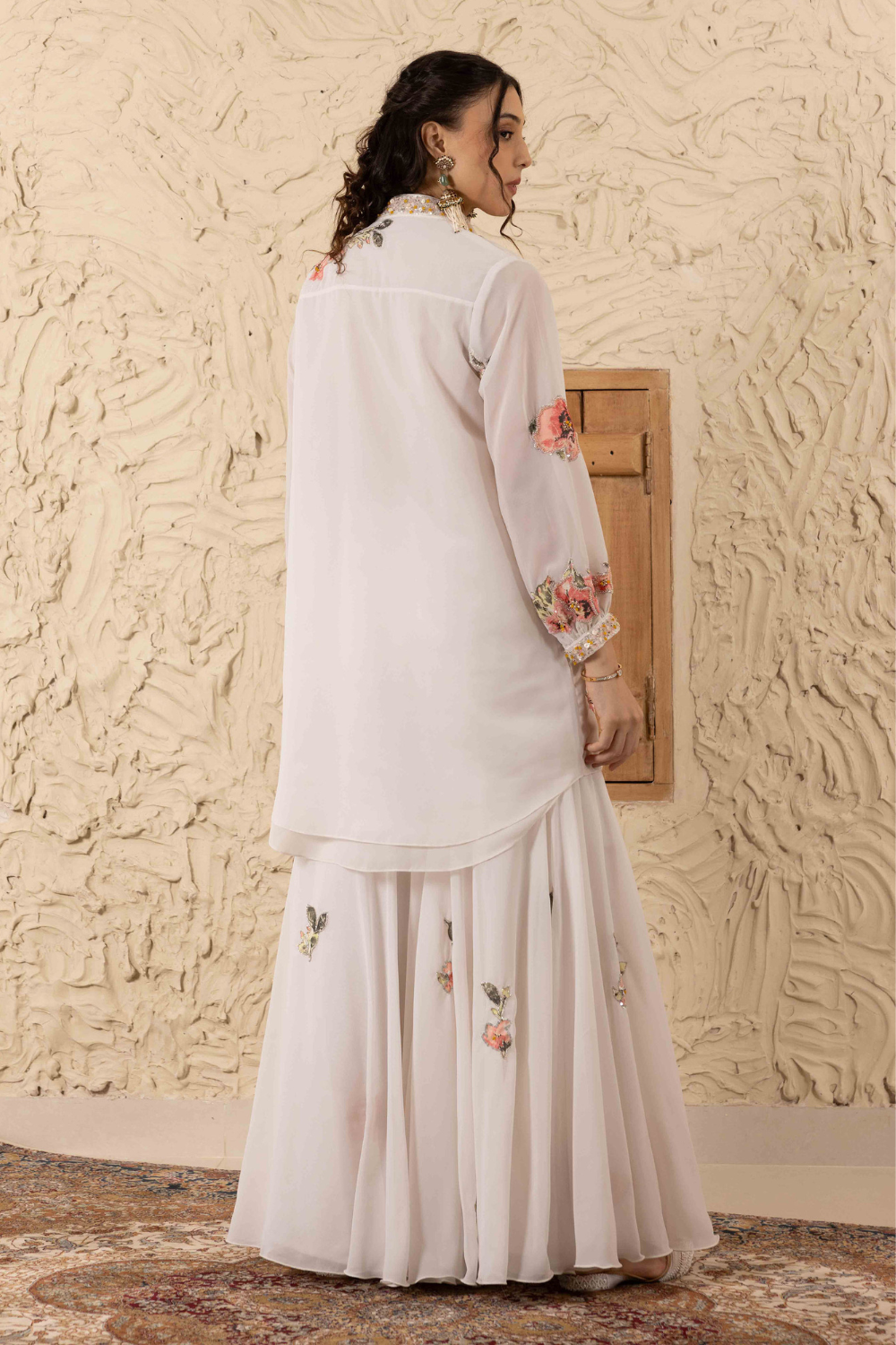 Malini Ivory Georgette Applique Embroidered Sharara Set