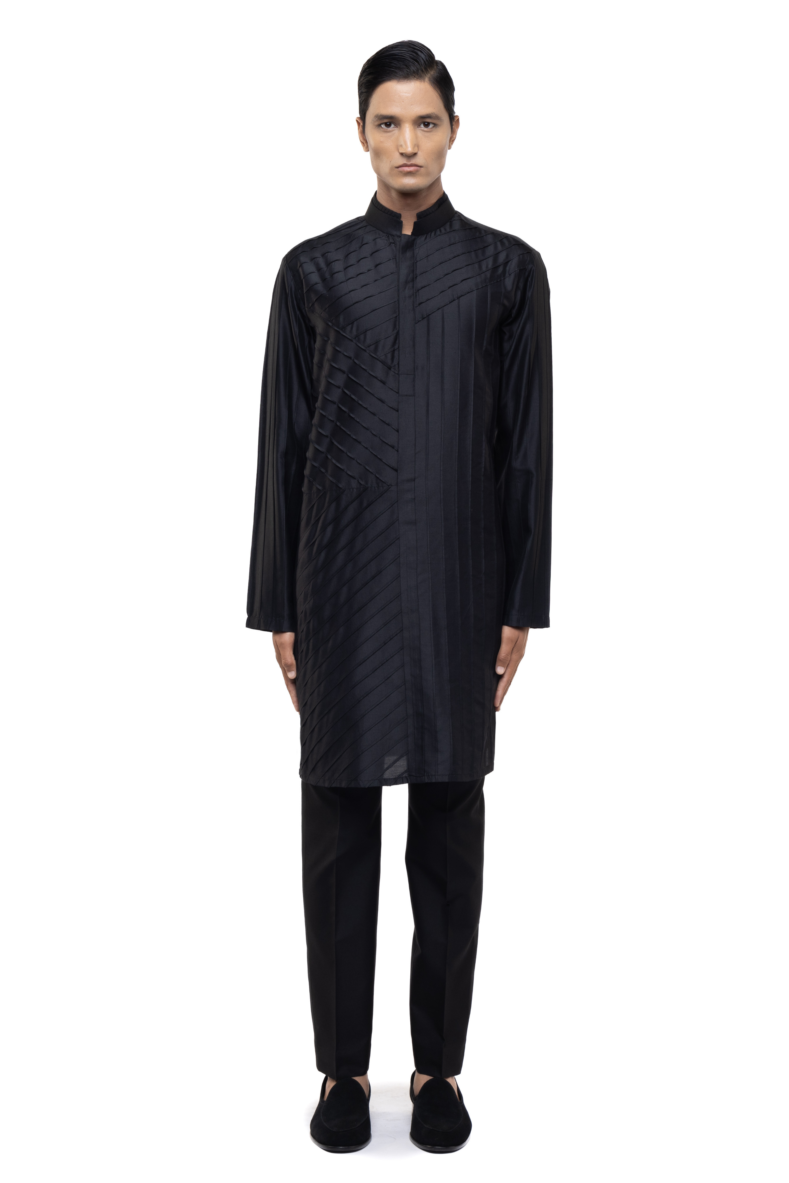 Black Silk Embroidered Placket Kurta Set