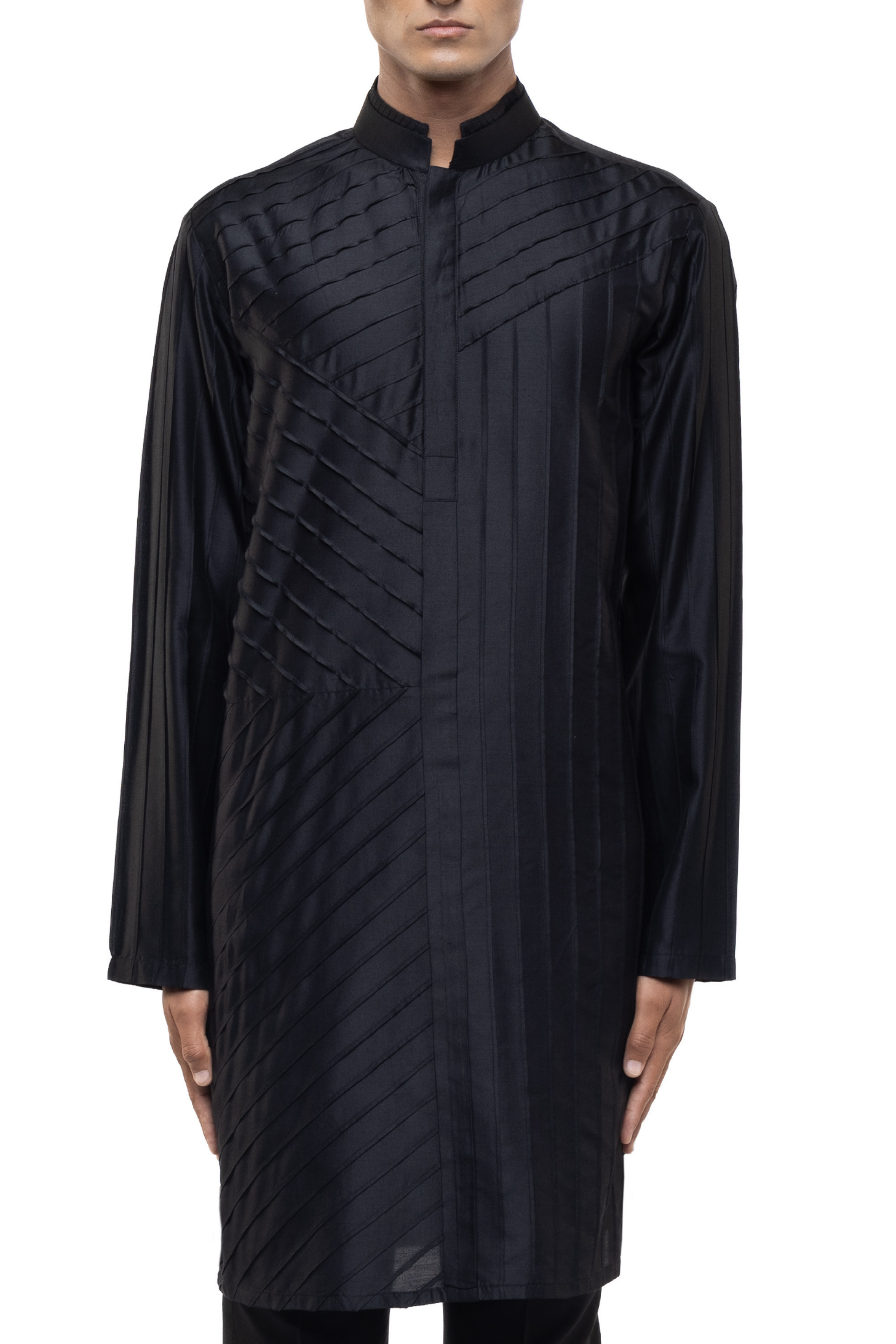 Black Silk Embroidered Placket Kurta Set