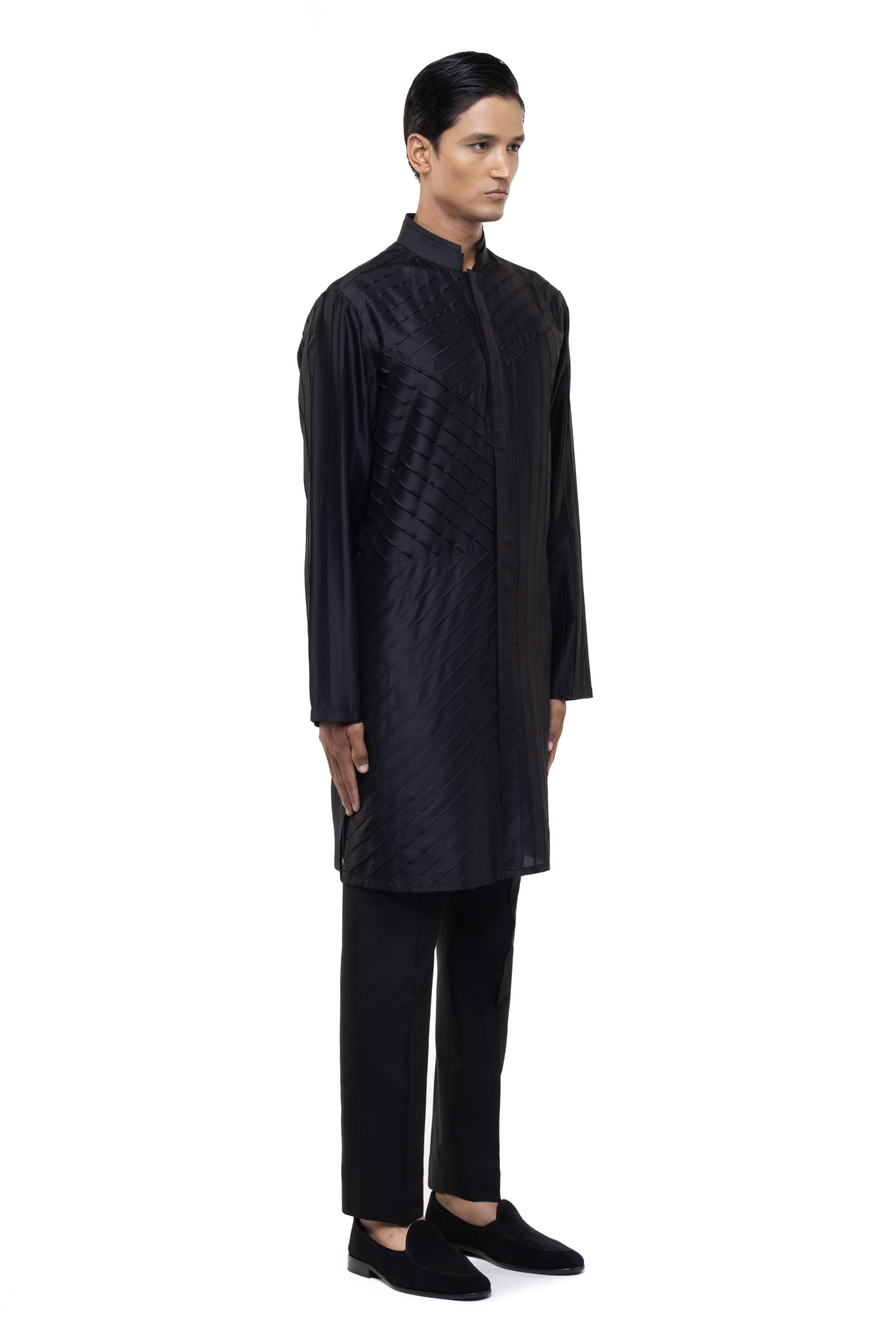 Black Silk Embroidered Placket Kurta Set
